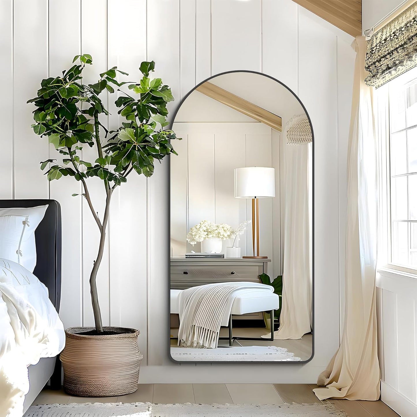 GLASHOM Arched Bathroom Mirror, 55"x30" Black Arched Mirror for Bathroom, Wall Mounted Mirror, Black Vanity Wall Mirror Metal Frame for Bedroom, Entryway, Living Room, Vertically Hanging