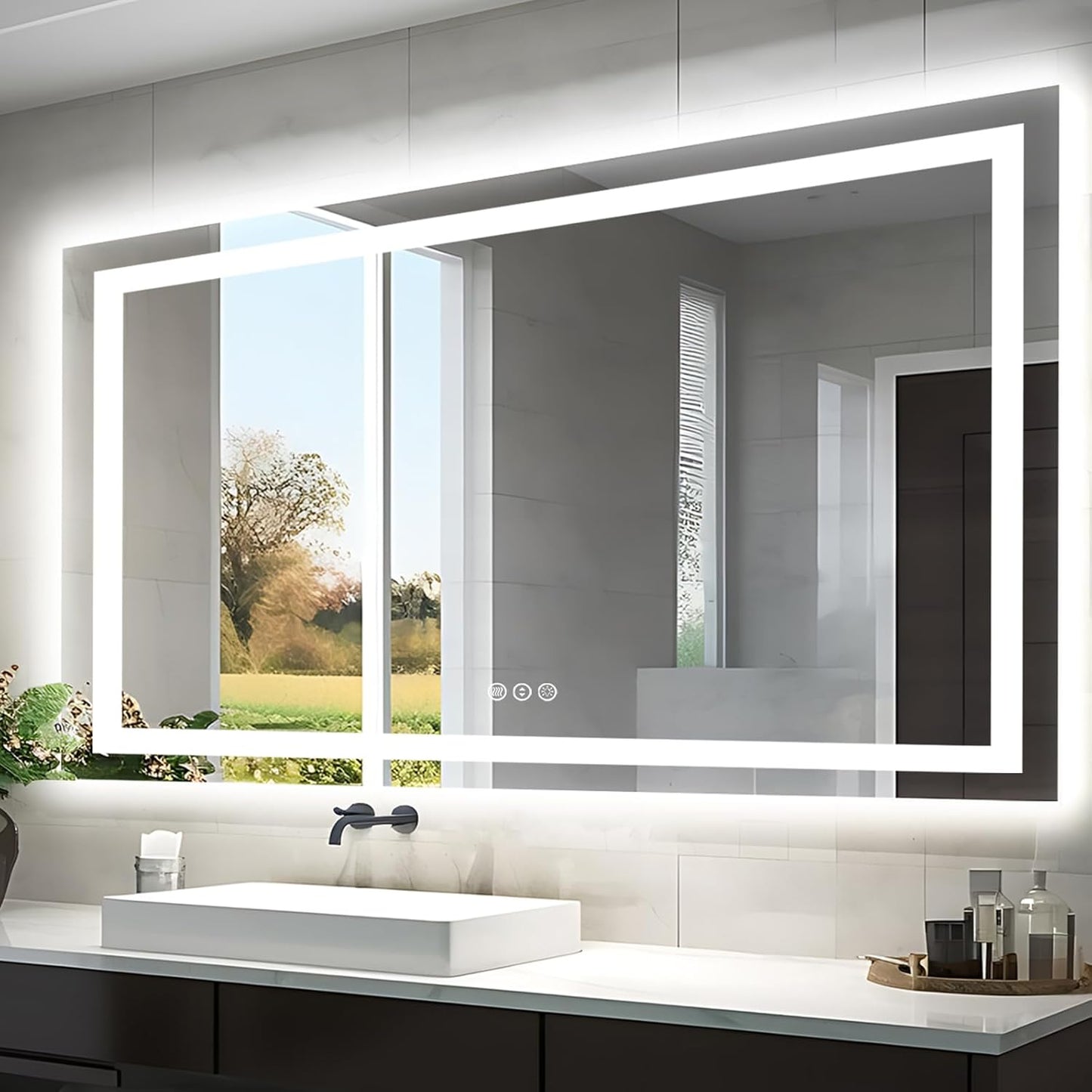 55"x30" LED Bathroom Mirror, Front & Backlit, Anti-Fog Vanity Mirror with Dimmable Lights, 3 Colors Smart Mirror (Horizontal/Vertical)
