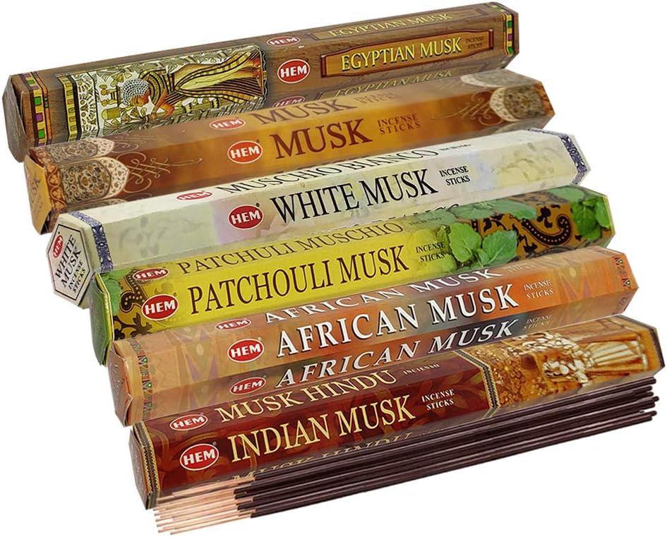 Hem Incense Sticks Variety Pack #17 and Incense Stick Holder Bundle with 6 Musk Fragrances