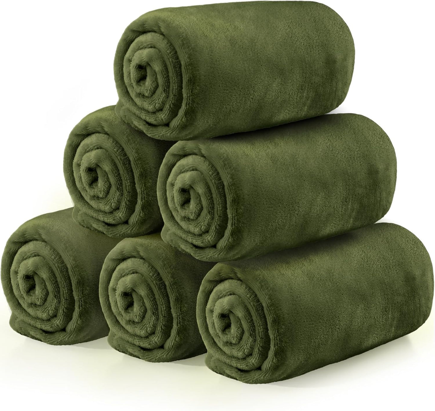Tinideya 6 Pcs Flannel Fleece Throw Blanket Bulk 50 x 60 Inch Soft Fleece Blanket Warm Throw Blanket Coral Blankets for Couch Sofa Home Wedding Gifts Season (Army Green)
