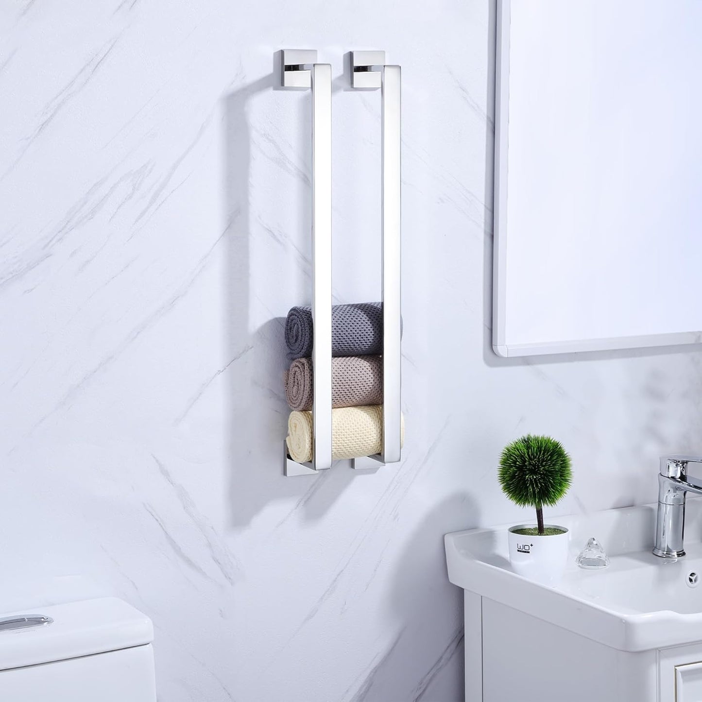 LANC Bath Towel Bars Chrome Polished 2 Pack 24-Inch Bathroom Towel Rail Square Towel Racks Kitchen Towel Holders Stainless Steel Wall Mount Silver Towel Hanger Towel Rods,A8804-6CP