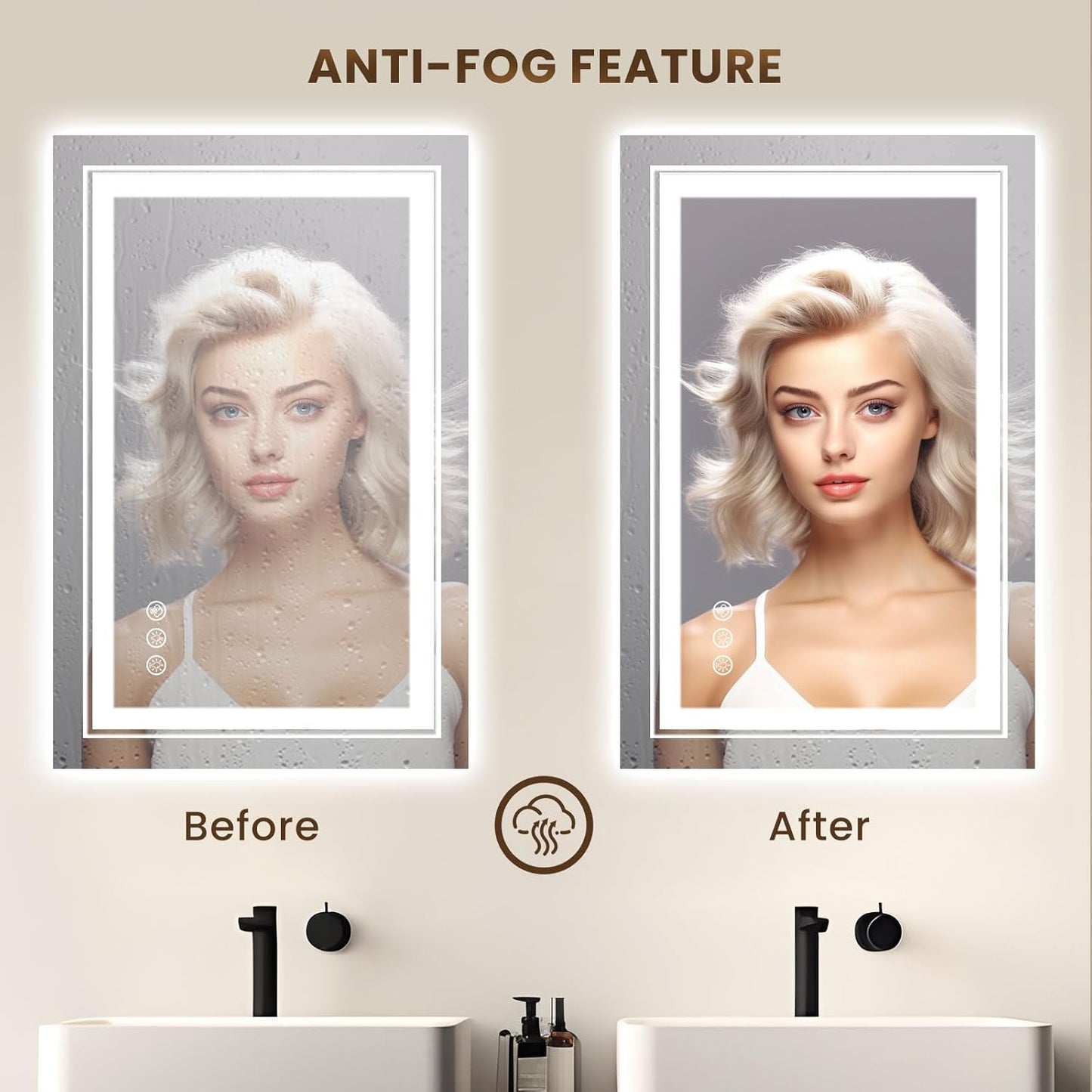 WTTY LED Bathroom Mirror 20"x28" with RGB Backlit and 3 Front Light,Stepless Dimmable LED Mirror for Bathroom,Lighted Bathroom Vanity Mirror for Wall,Anti-Fog,Memory Function,Shatter-Proof