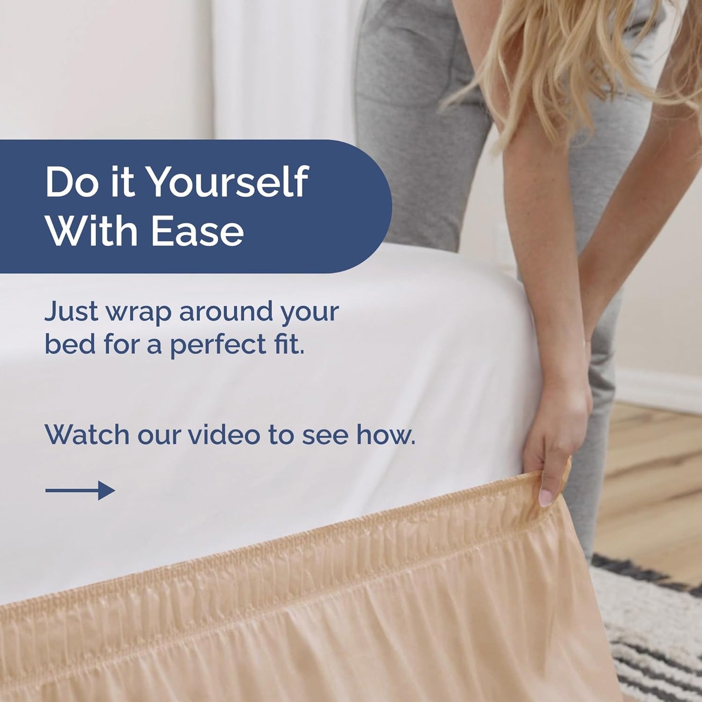 Wrap Around Dust Ruffle Bed Skirt - Cream - for Full Size Beds with 24 Inch Drop - Easy Fit Elastic Strap - Adjustable Pleated Bedskirt w/Brushed Fabric - Wrinkle Free - for Women, Men, Kids & Teens