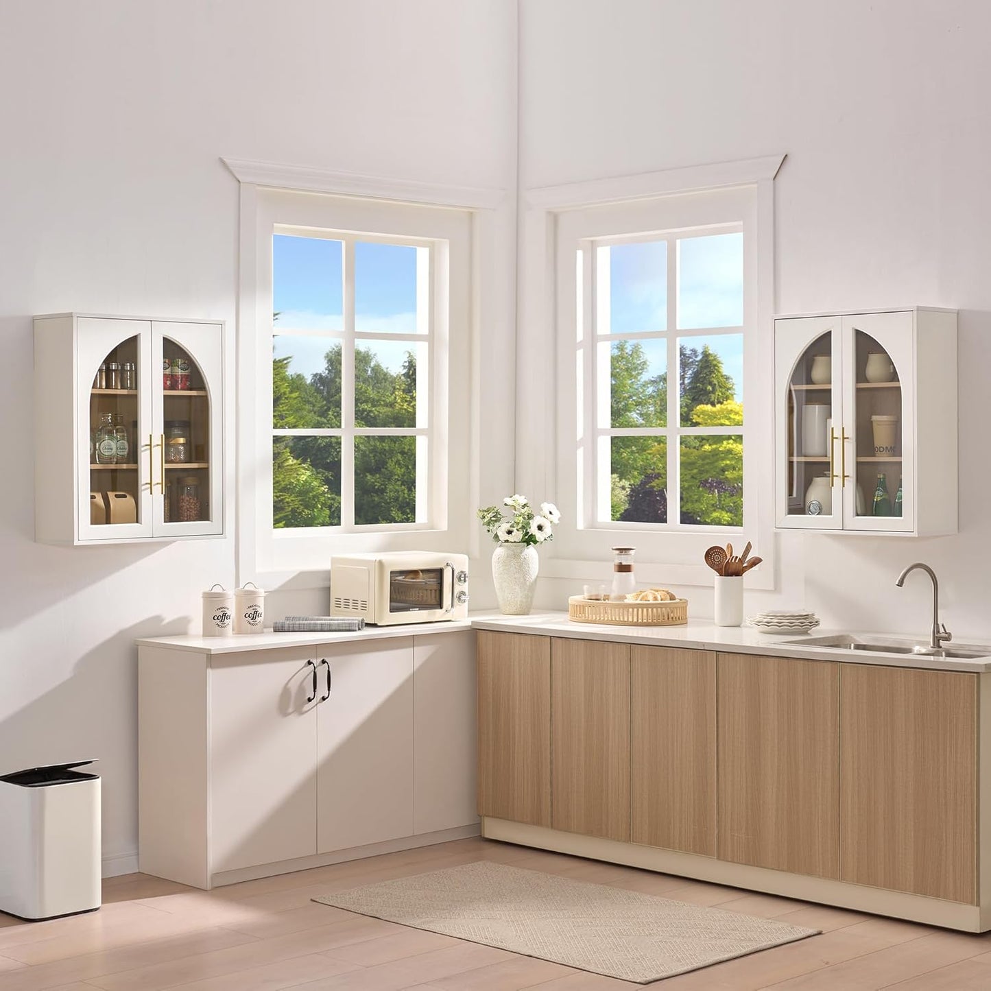 Bathroom Arched Wall Cabinet Over The Toilet Storage Cabinet, 23.6×31.4 Inch Bathroom Medicine Cabinet Wall Mount with Adjustable Shelves & Glass Door, Space Saver Wall Cabinet for Laundry,White