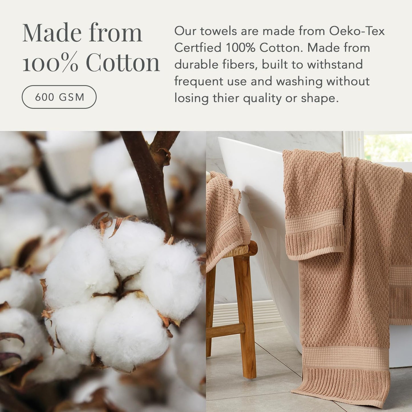 NY Loft 100% Cotton Hand Towel 6 Pack Hand Towel Set | Super Soft & Absorbent Quick-Dry Hand Towels 16" x 28" |Textured and Durable Cotton | Trinity Collection (6 Pack Hand Towel, Light Taupe)