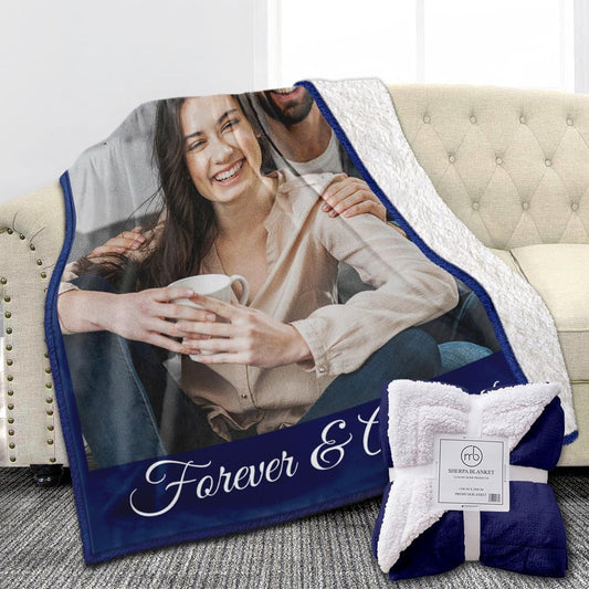 Custom Sherpa Fleece Blanket with Photos & Text - Soft, Warm & Fuzzy Personalized Couples Gifts for Boyfriend & Girlfriend - Customized Picture Blanket for Birthday, Anniversary & Christmas