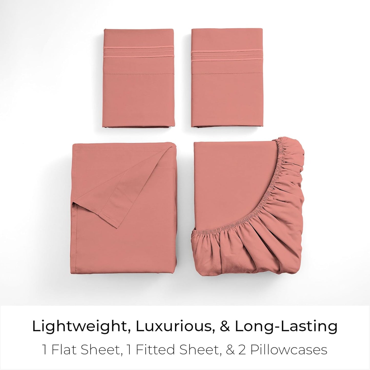 Mellanni King Sheets Set - 4 PC Iconic Collection Bedding - Hotel Luxury, Extra Soft, Cooling Bed Sheets - Wrinkle, Fade, Stain Resistant (King, Coral)