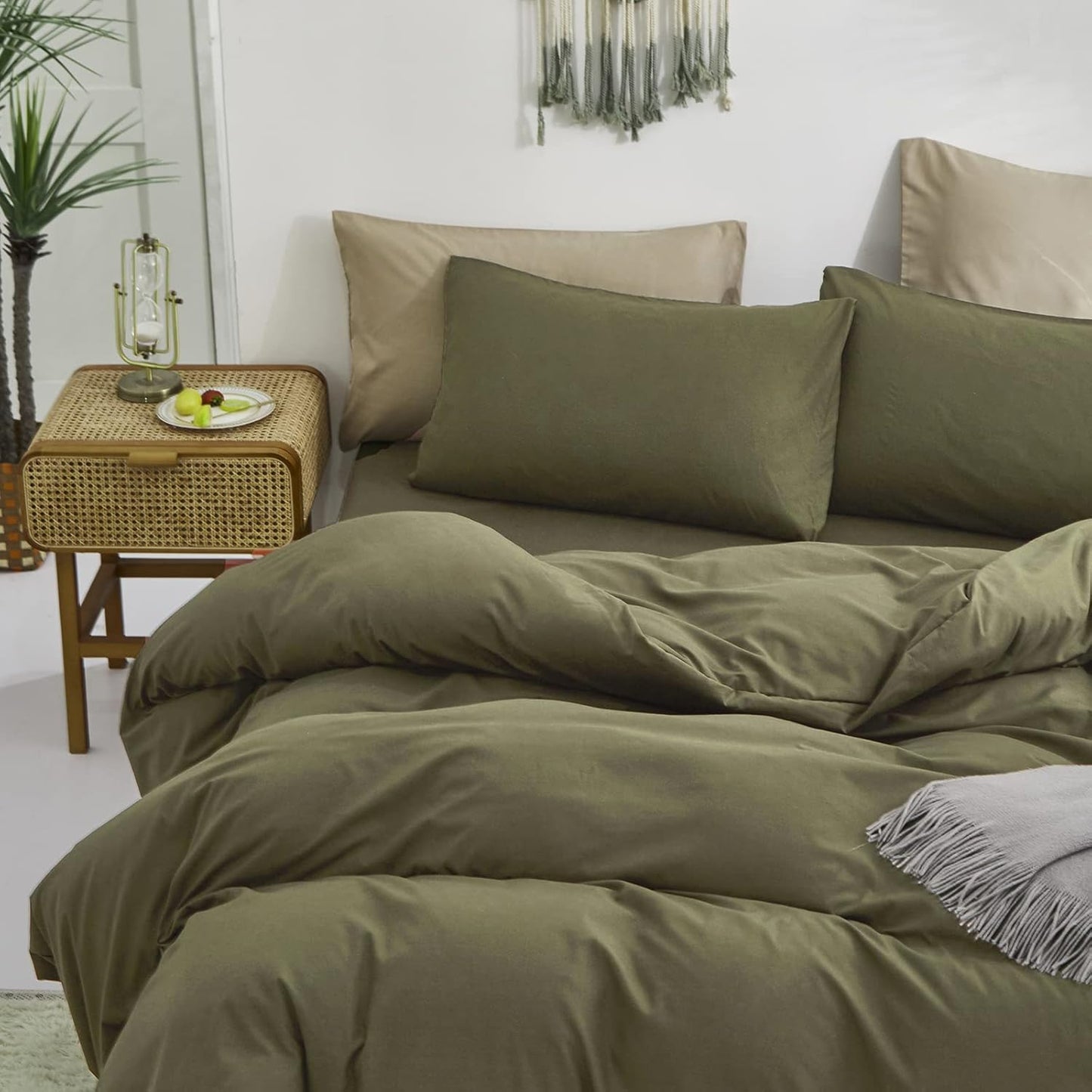 Cottonight Green Comforter Set California King Olive Green Bedding Set Dark Green Blanket Quilts Modern Soft Breathable 3 Piece Army Comforter Set for Women Men