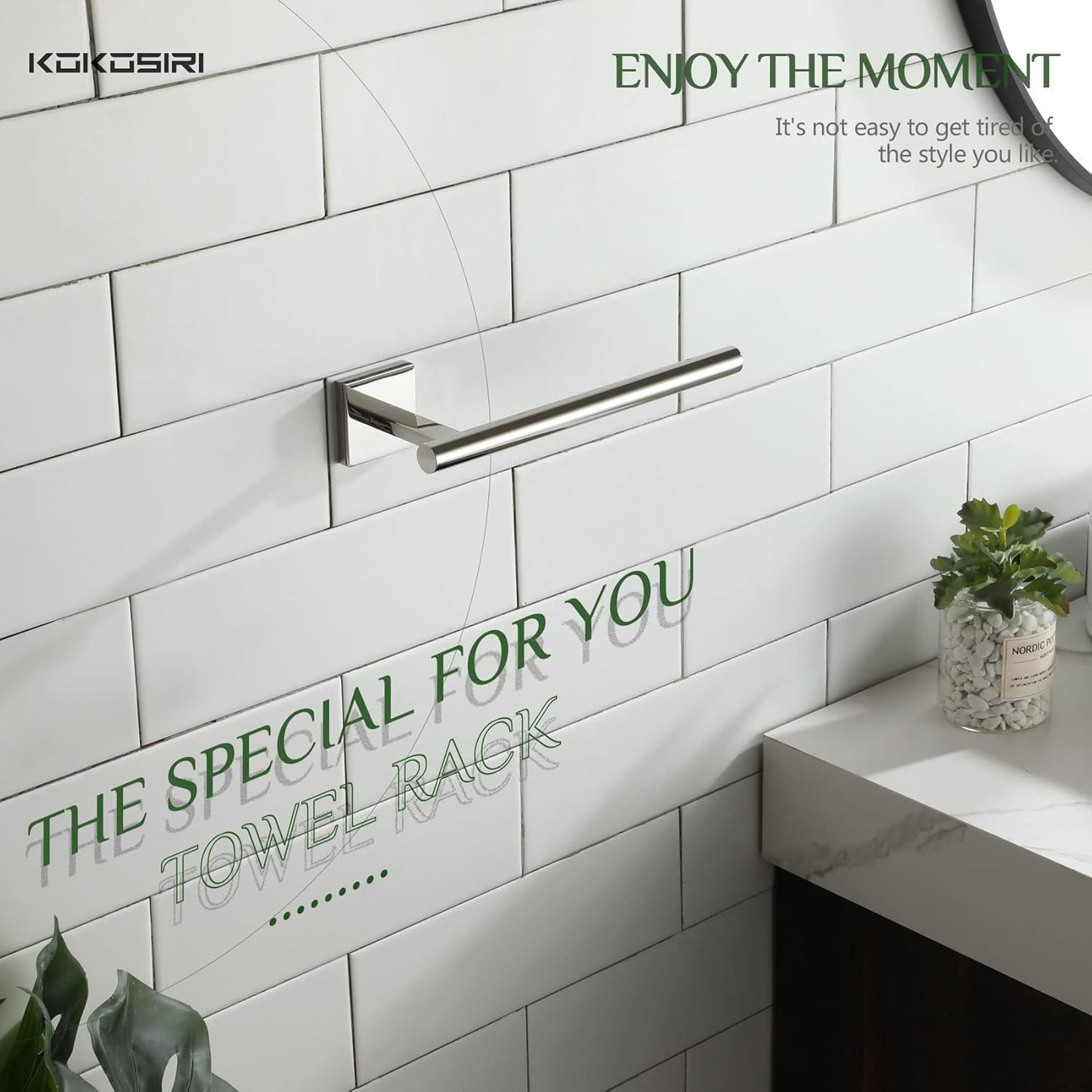 KOKOSIRI Hand Towel Bar Chrome Bathroom Towel Rail Holder Kitchen Paper Holder Wall Mounted Toilet Cabinet Mount, Polished Stainless Steel B3008CH