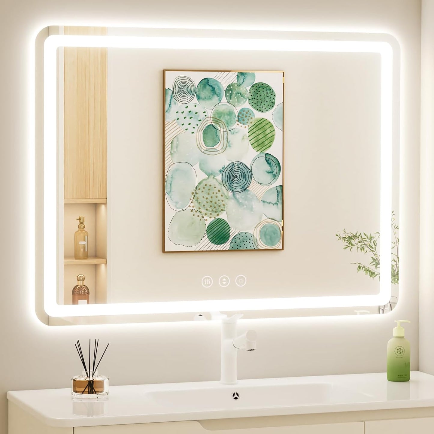 40" x 30" Led Bathroom Mirror with Lights, Anti-Fog & Tri-Color Lighting - Wall Mounted Shaving Mirror with Touch Sensor, Waterproof & Smart LED Vanity Mirror,Tempered Glass, Dimmable Smart Mirror