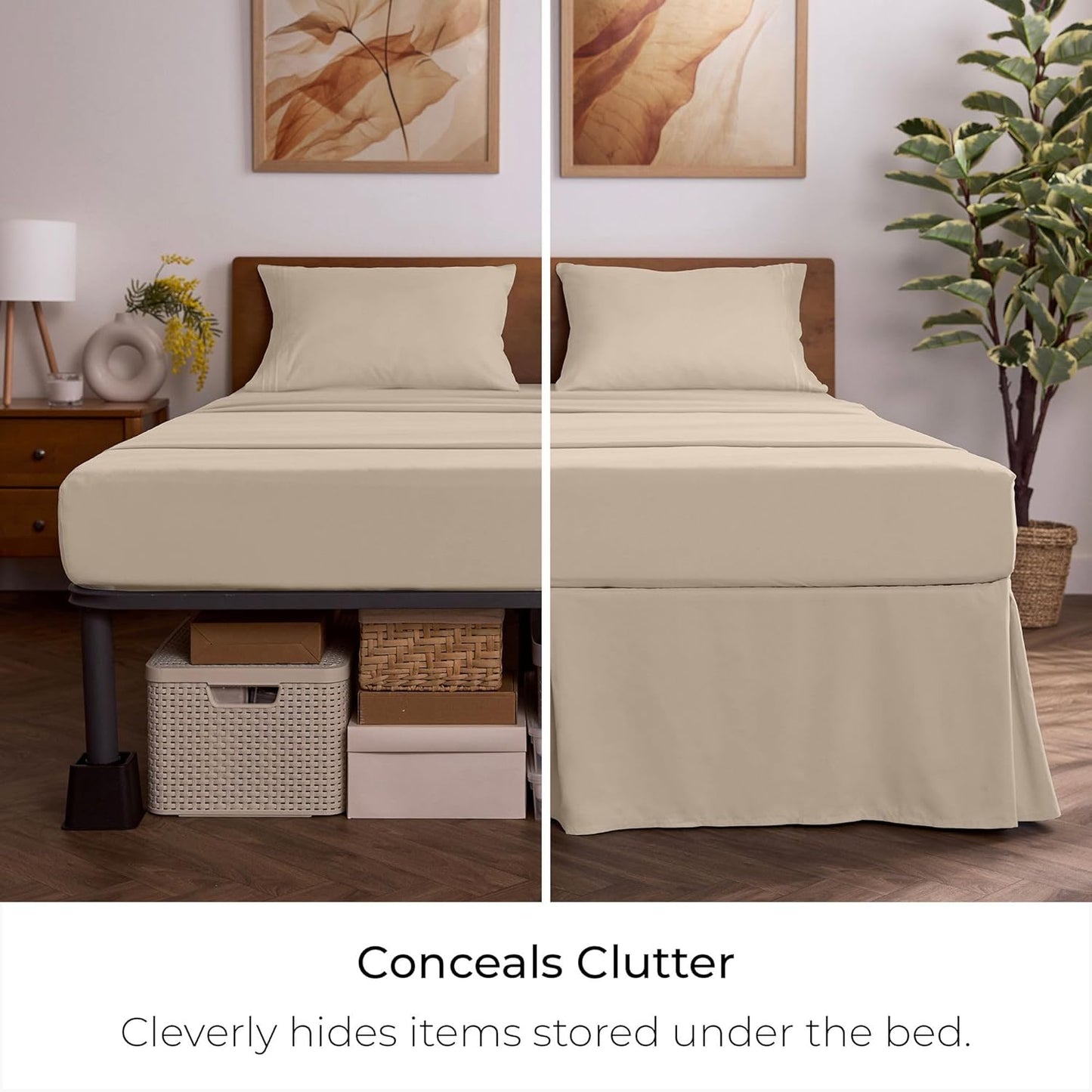 Mellanni Bed Skirt Cal King Size- Bed Skirting - 15-Inch Tailored Drop Pleated Dust Ruffle - Hotel Luxury Bedding - Wrinkle, Fade, Stain Resistant - 1 Bedskirt (Cal King, Beige)