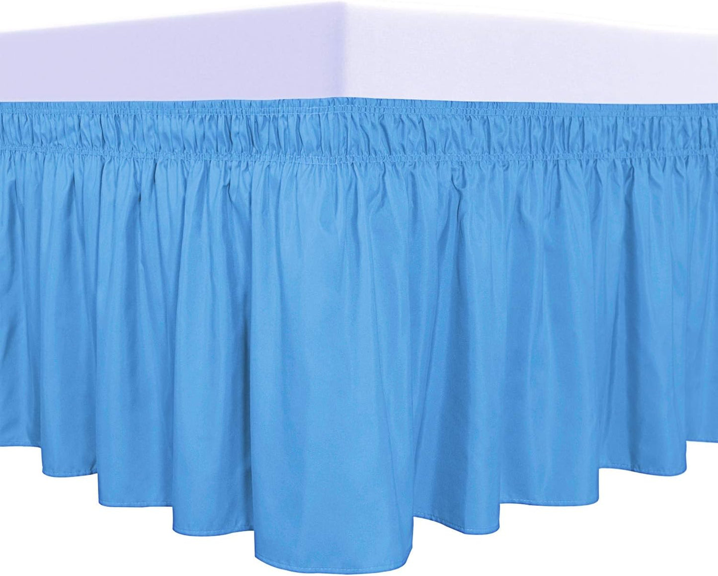 PureFit Wrap Around Ruffled Bed Skirt with Adjustable Elastic Belt - 18 Inch Drop Easy to Put On, Wrinkle Free Bedskirt Dust Ruffles, Bed Frame Cover for Twin,Twin XL and Full Size Beds, Light Blue