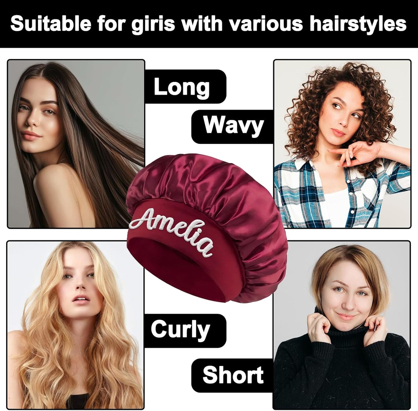 Custom Silk Bonnet for Sleeping Women Satin Bonnet Hair Wrap for Sleeping Band Sleep Night Head Cover for Curly Braid Fine