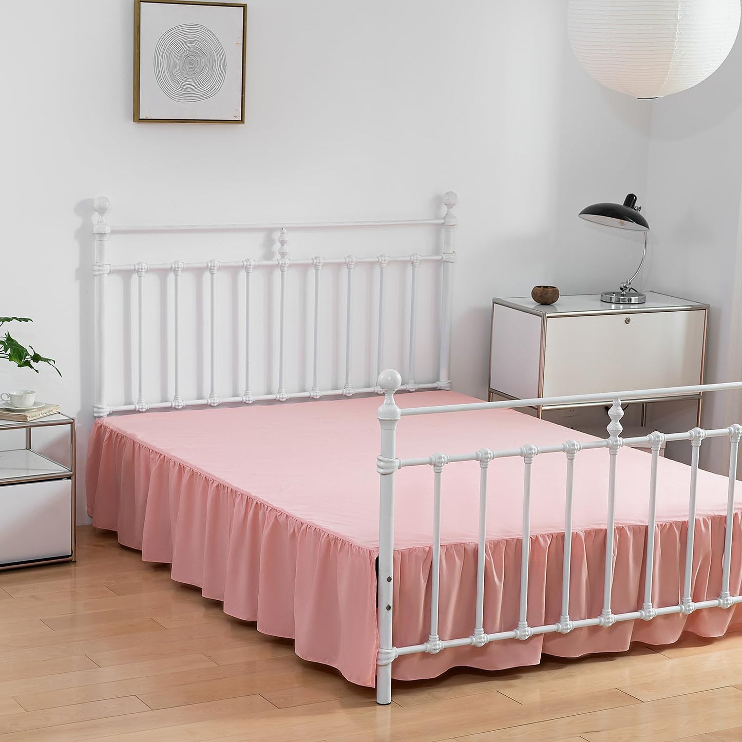 Bed Skirt Twin Size Ruffled Bed Skirt with Split Corners, 16 Inch Drop Dust Ruffle Bed Skirt with Platform, 16 Inch, Peach, Twin Size