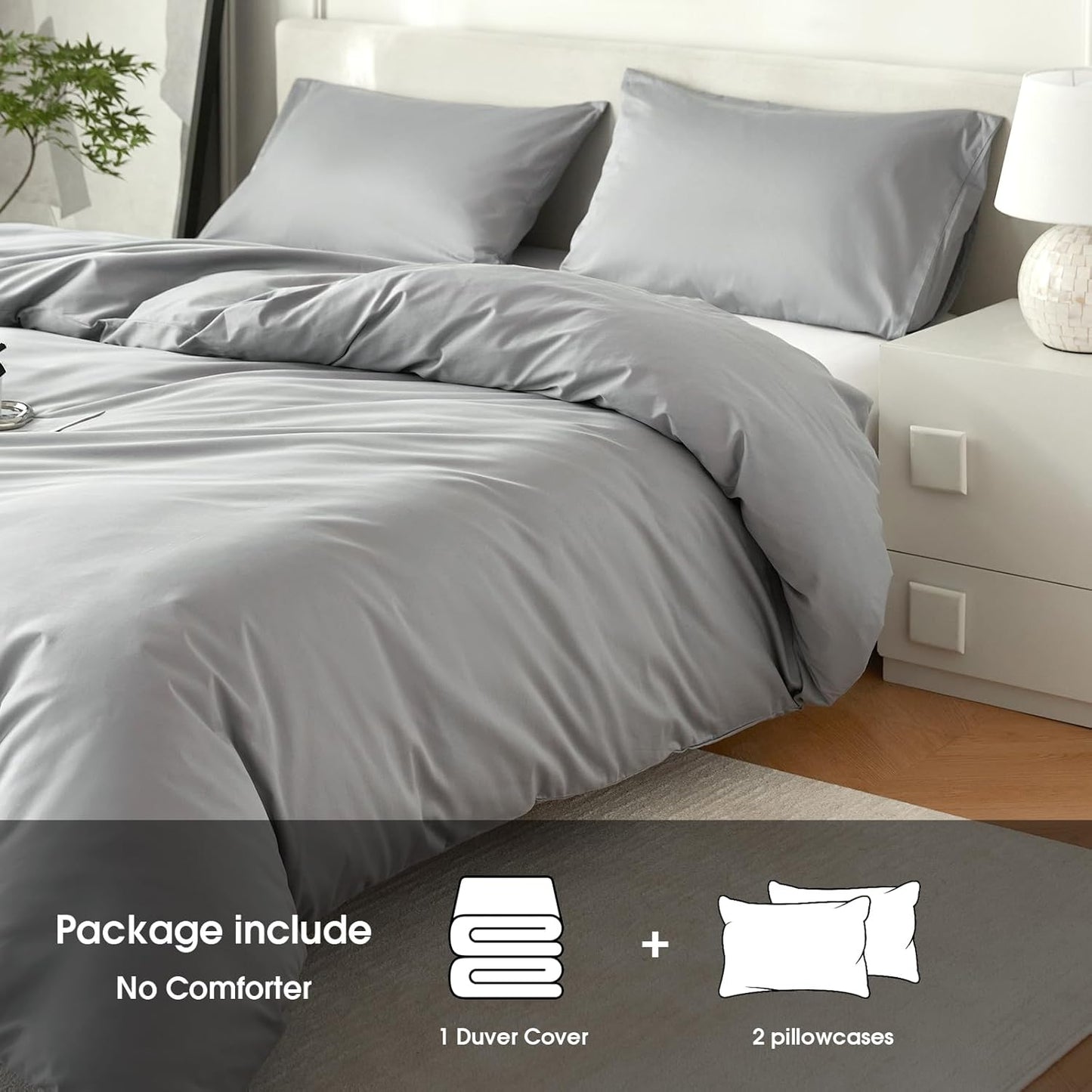 Duvet Cover King,100% Egyptian Cotton Duvet Cover Set,1600 Thread Count Feel Super Soft Comfortable Chic Lightweight 3 PCs Home Bedding Set (Grey,104''x90'')