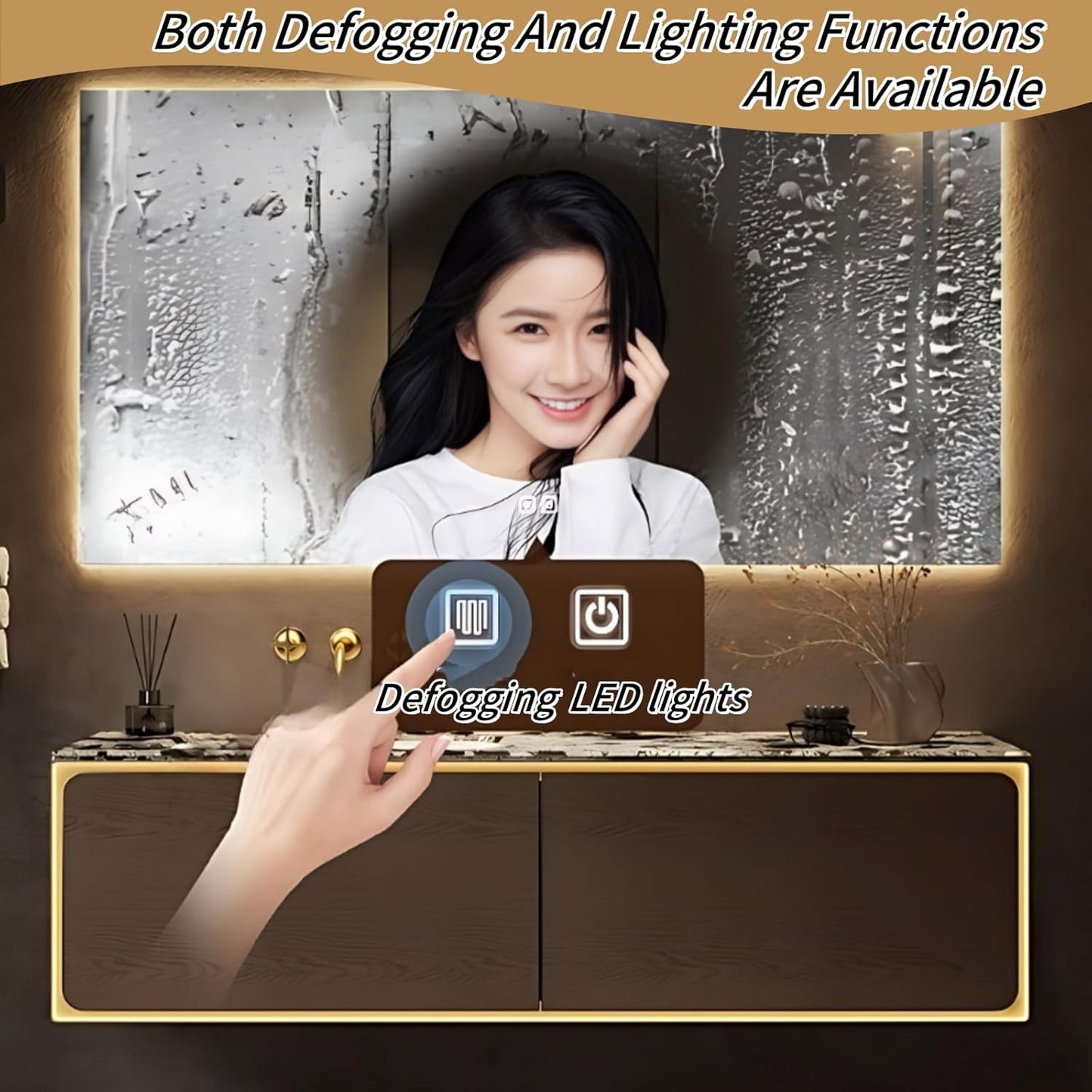 60IN Bathroom Vanity Set with a Single Sink - Embedded Sensor Light Strip & Large Capacity Floating Cabinet | Modern Bathroom Vanities with Defogging Mirror Surface & LED Lighting (Mirror Cabinet)