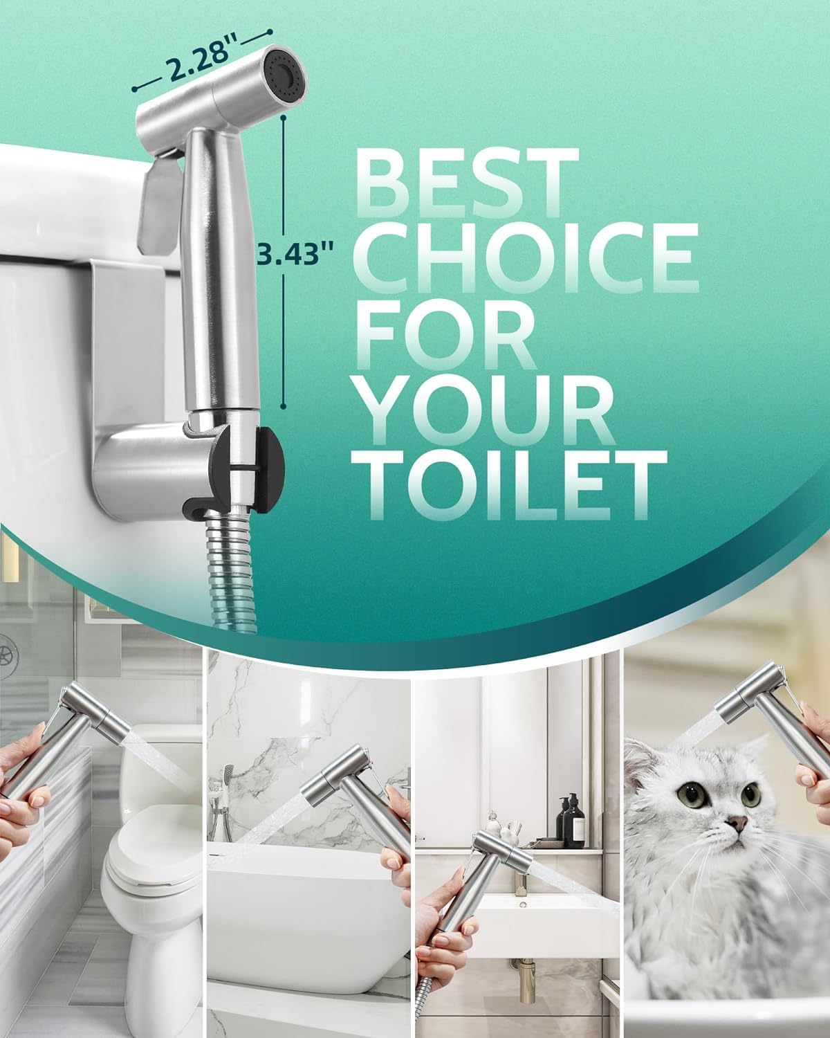 Handheld Toilet Bidet Sprayer for Toilet-Adjustable Water Pressure Control with Bidet Hose for Feminine Wash, Stainless Steel Brushed Nickel Cloth Diaper for Baby Wash (Stainless Steel, 3 Pack)