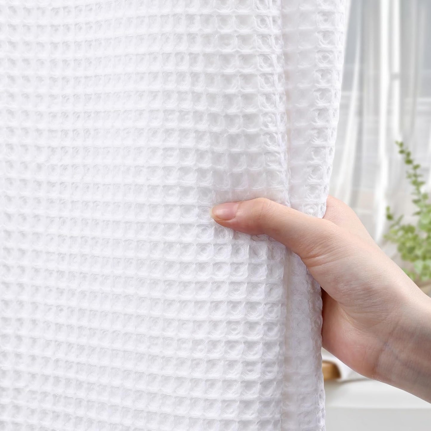 Stall Waffle Shower Curtain - White Cotton Fabric Texture Heavyweight Shower Curtain for Narrow Bathroom,Washable,60Wx72L