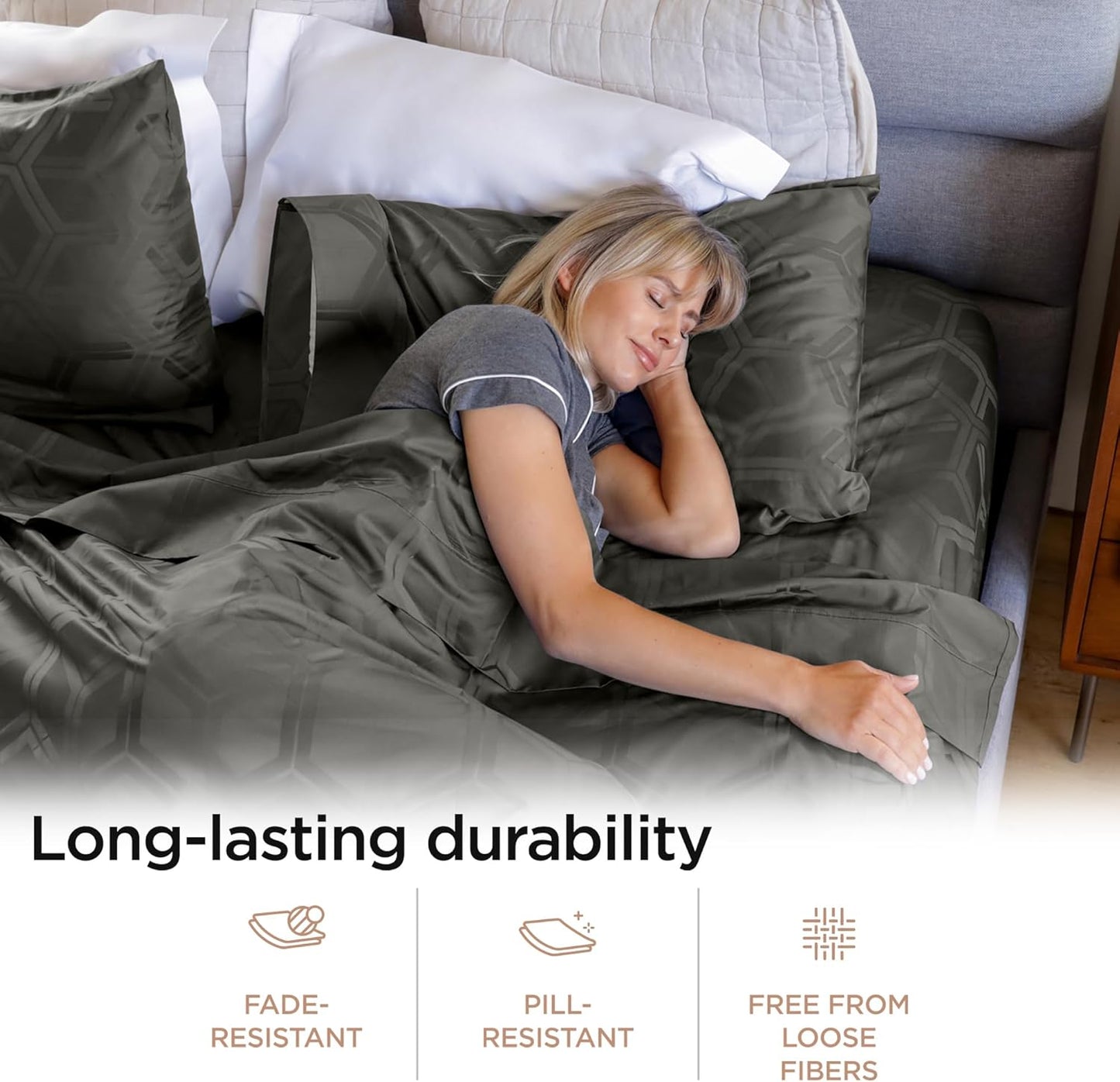 Threadmill 100% Cotton Sheets for Queen Size Bed - 600 Thread Count Queen Bed Sheets Set with 16” Deep Pocket - Jacquard Sateen Weave 4-Piece Bedding Set with Cooling Effect, Dark Grey