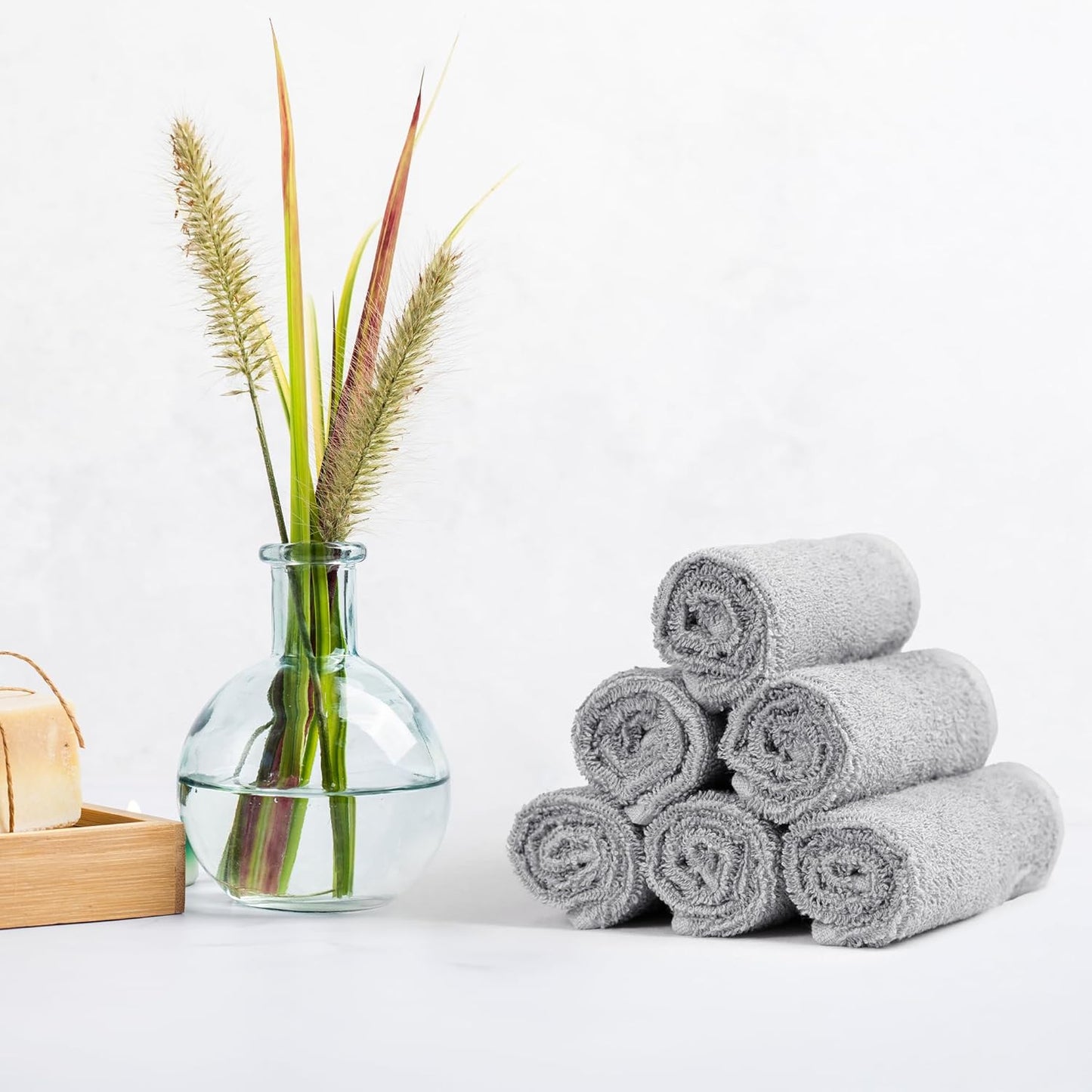 Amazon Basics Fast Drying Cotton Washcloths for Bathroom, Machine Washable, Extra Absorbent, 12 x 12 in, Gray, 24-Pack