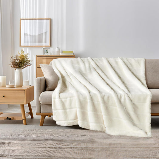 ALPHA HOME Luxury Faux Rabbit Fur Throw Blanket for Couch Bed, Cozy Gifts for Women Christmas, Ideal for Home Decor and Chilly Nights