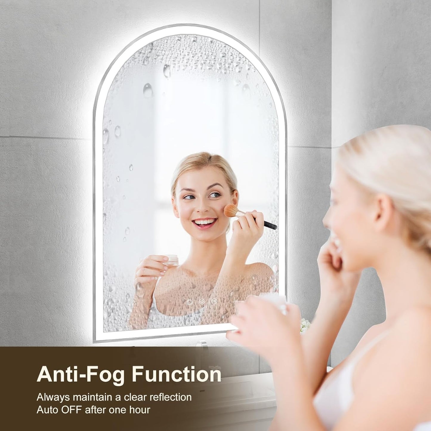 Arched LED Mirror for Bathtoom 24"x36", Brushed Nickel LED Bathroom Mirror with Lights-Fogless, Dimmable, Shatterproof, Touch Sensor, 3 Color Changing