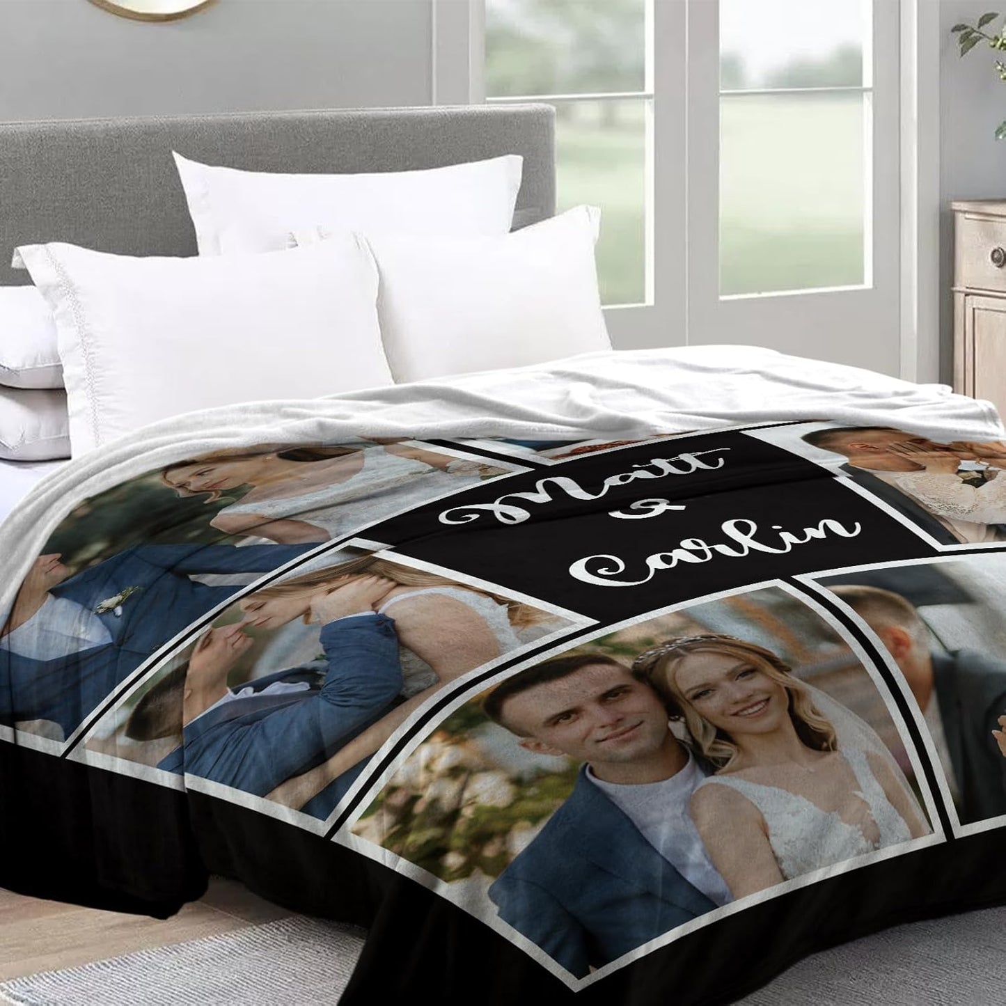 Custom Sherpa Fleece Blanket With Photos and Text - Soft Warm Fuzzy Personalized Couples Gift for Boyfriend Girlfriend - Customized Picture Blanket for Birthday Christmas - Ships Next Day
