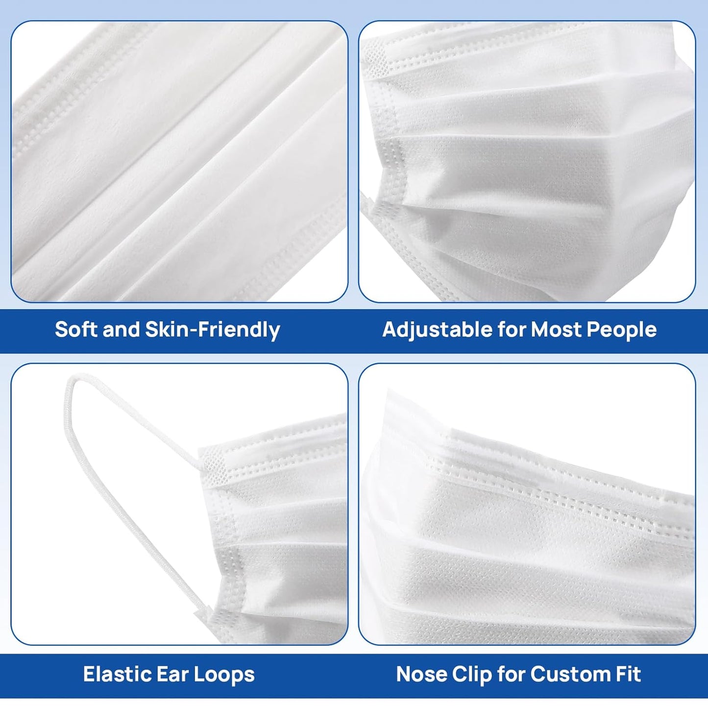 JMU 1000 Pcs Disposable Face Masks for Adults, 4-Ply ASTM Level 3 Medical Masks, White