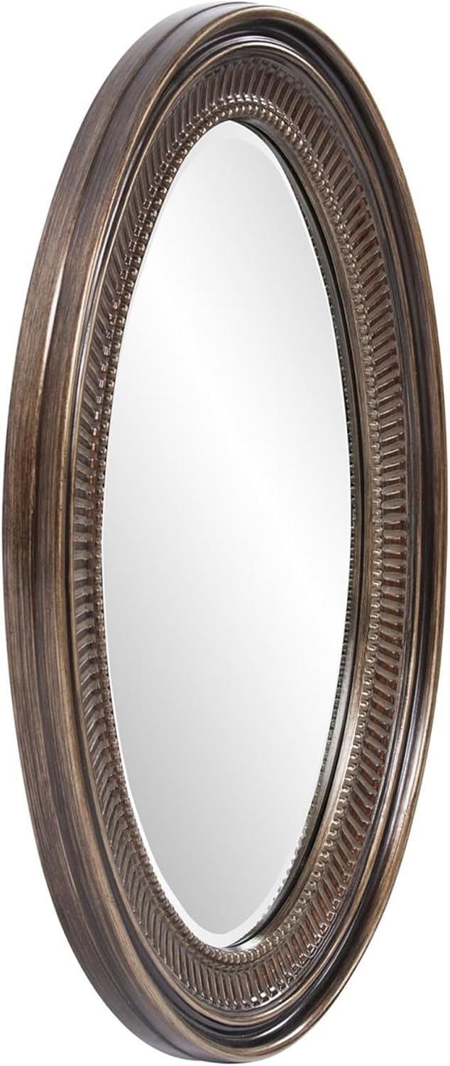 Howard Elliott Ethan Bronze Oval Decorative Wall Hanging Mirror, Vintage Oval Mirror for Wall Decor Resin Frame Vanity Mirror Perfect for Living Room, Bedroom & Home Decor, 21 x 31 Inch
