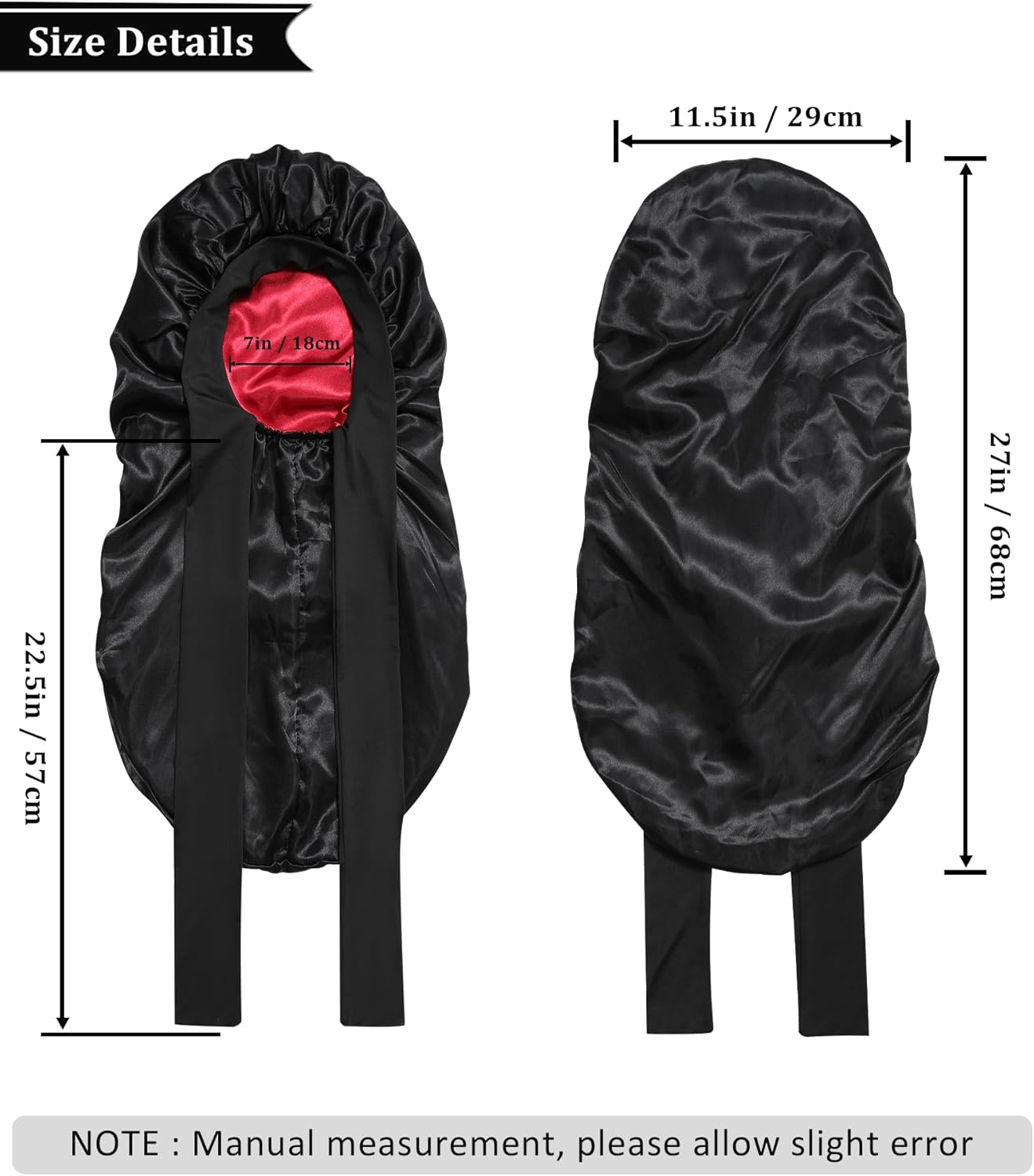 AWAYTR Long Satin Bonnet for Sleeping - Double Layer Reversible Silk Bonnet for Long Hair Women Sleeping Cap with Tie Band