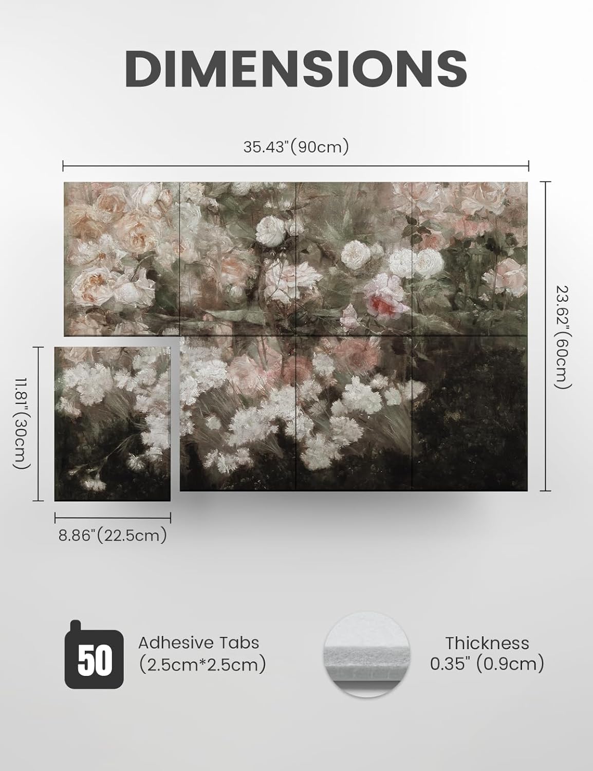 Wall Art Acoustic Panels,35''X24''Soundproof Wall Panels-8-Pack with 50 Adhesive Tabs, Decorative Sound Absorbing Panels for Living Room and Recording Studio, Offices-Garden in May
