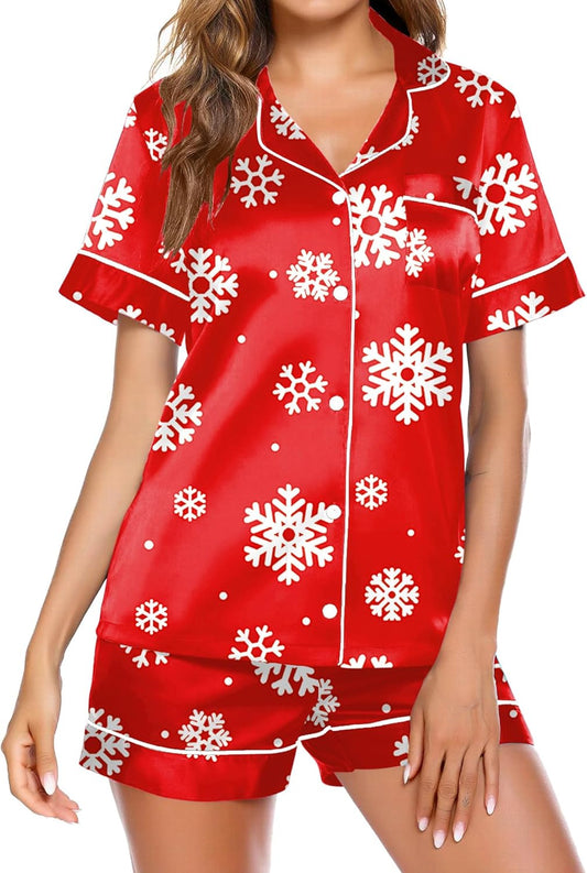 Ekouaer Pajamas for Women Set Silk Satin Pjs Shorts Sleepwear 2 Piece Loungewear S-XXL