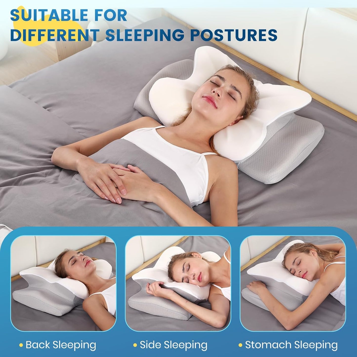 ASTARRY Cervical Pillow for Neck and Shoulder,Contour Memory Foam Pillow,Ergonomic Neck Support Pillow for Back,Side Stomach Sleepers with Pillowcase