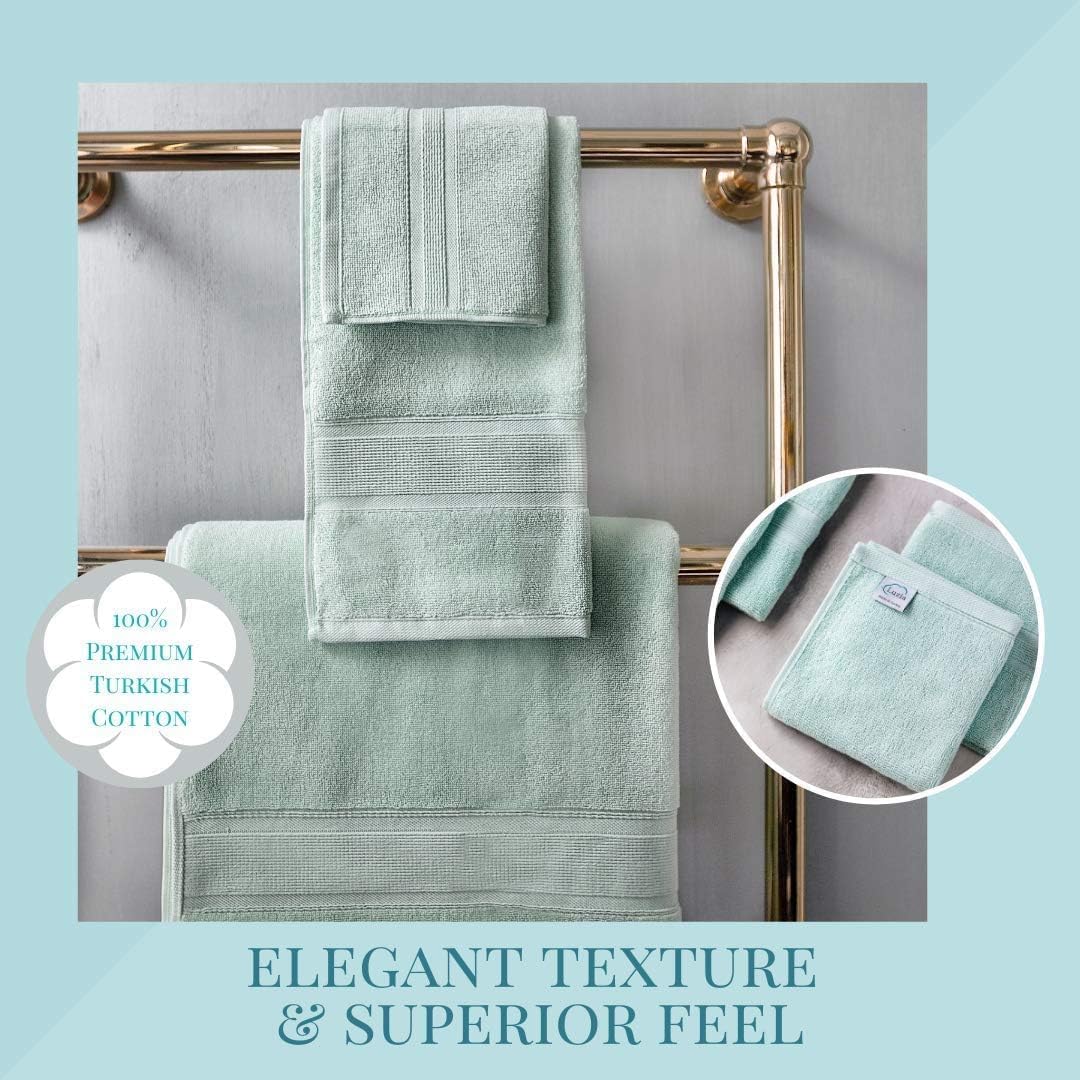 Luzia 8 Piece Bathroom Towel Set - 100% Turkish Cotton, Premium Quality - 2 Bath Towels 2 Hand Towels and 4 Washcloths (Sea Foam/Aqua/Mint/Glacier Green)