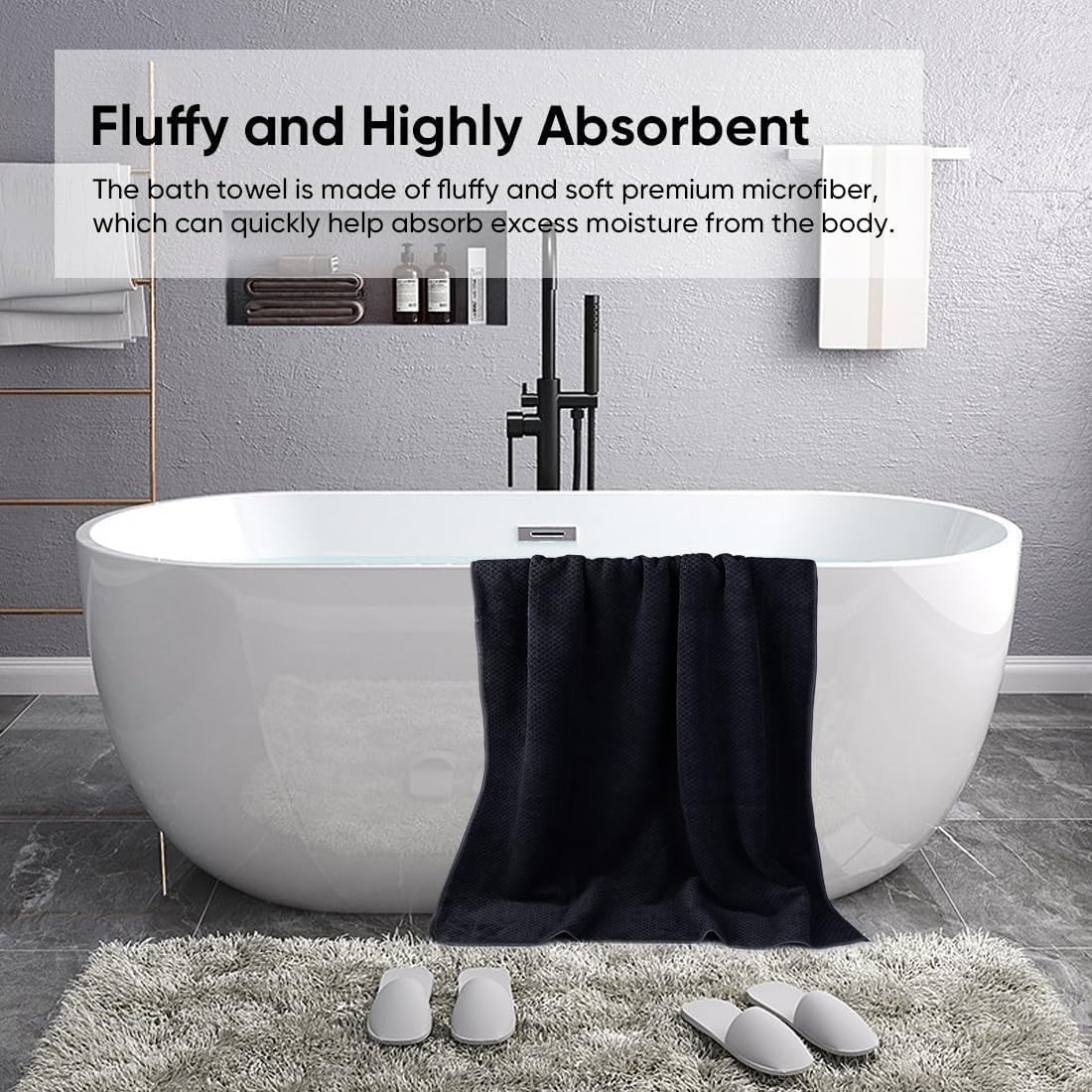 HOMEXCEL Bath Sheets Towels Set Pack of 2 (35 x 70 Inches), Ultra Soft Bath Towels for Bathroom, Lightweight and Quick Drying Towel for Body, Yoga, SPA, Fitness, Black