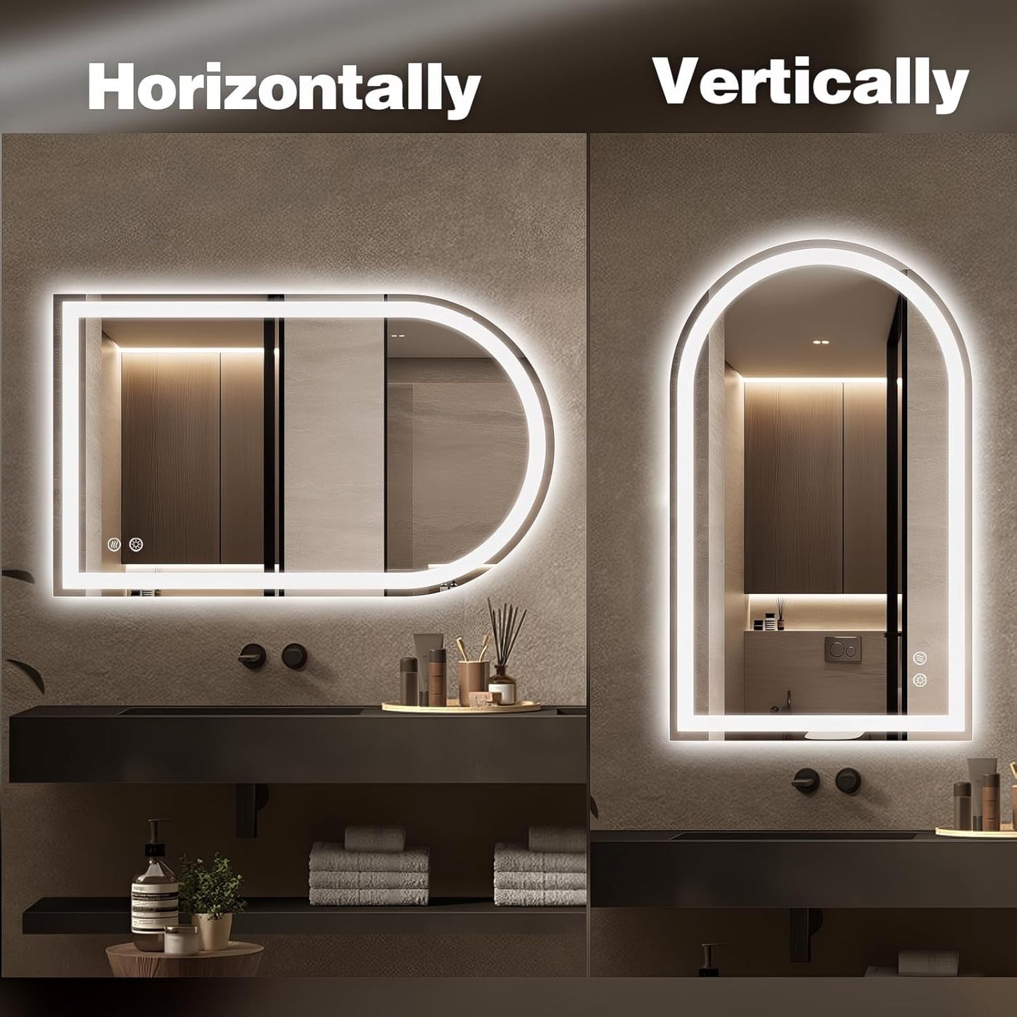 Niccy Arched LED Bathroom Mirror, 40x24 Arch Wall Mounted Frameless Bathroom Mirror for Vanity, Smart Lighted Frontlit Mirrors with Memory Function for Bathroom Bedroom Beauty Hair Salon