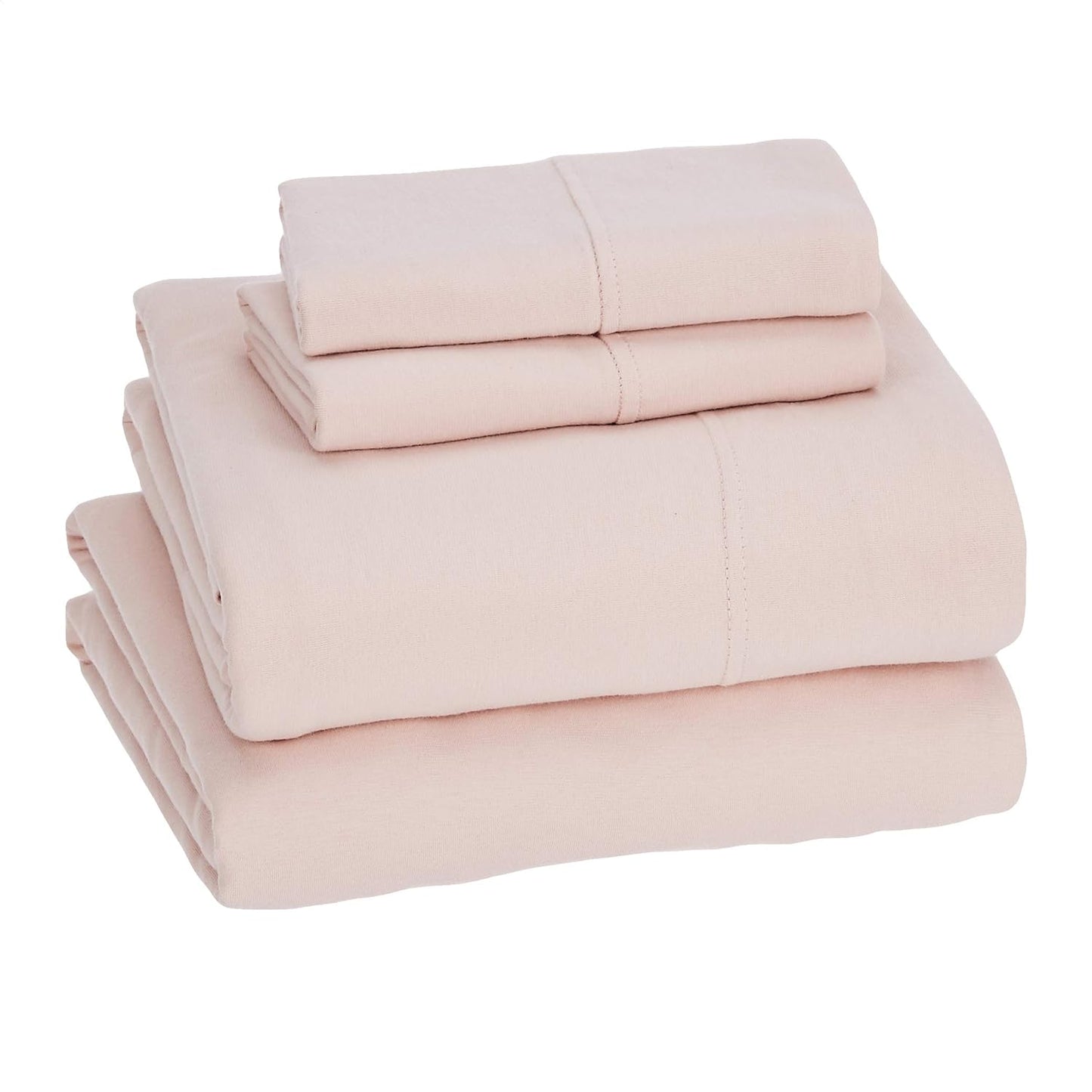 Amazon Basics 4 Piece Bed Sheet Set, 100% Cotton Jersey, Includes Super Soft, Flat and Fitted Sheets, Pillowcase, Full, Blush, Solid