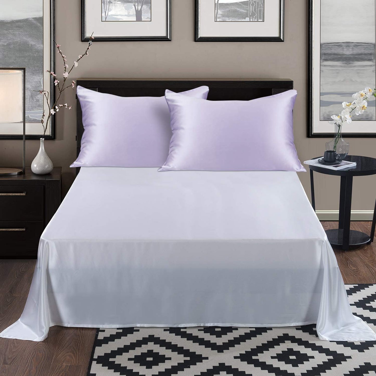 Silk Pillowcase Queen Size w/Random Color Silk Scrunchie Gift Set for Skin and Hair Care Beauty Sleep ALASKA BEAR Organic Best 100% Mulberry Silk Real Cooling Pillow Case (1pc, Lilac Lavender)