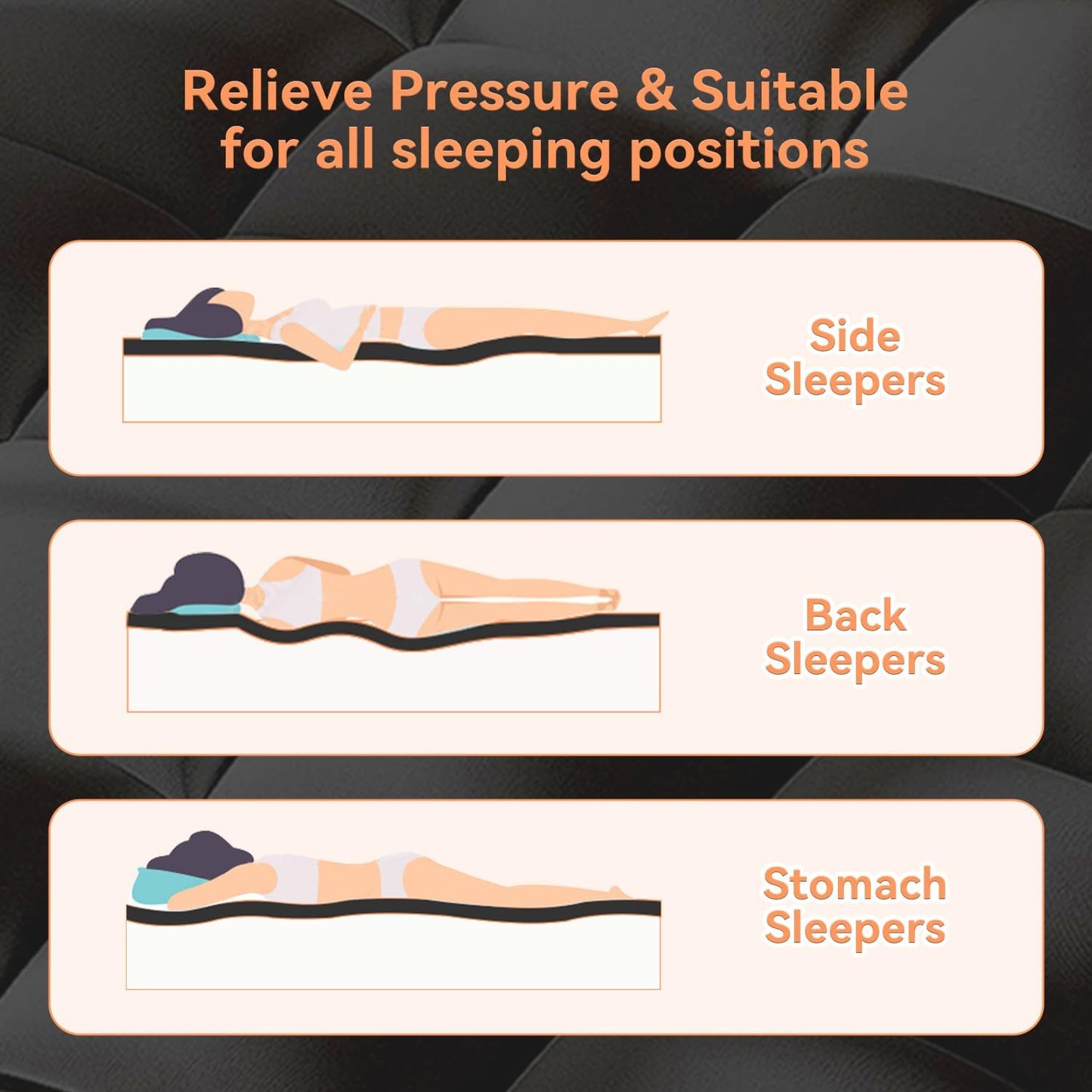 Topllen Queen Mattress Topper for Back Pain Relief, Extra Thick Pillow Top Plush Mattress Pad with Deep Pocket, Soft Pillowtop Queen Size Bed Toppers Filled Fluffy Down Alternative, Black