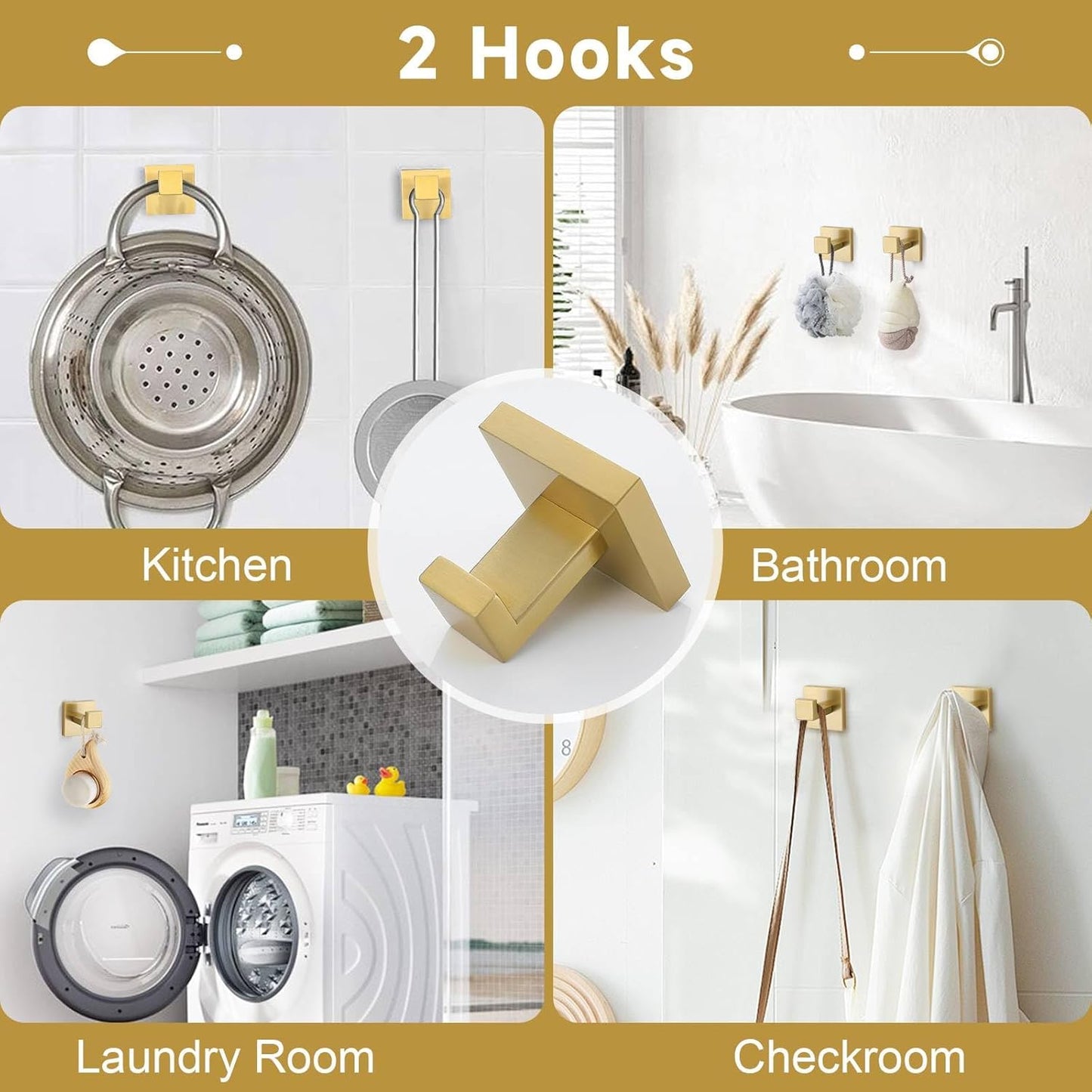 Brushed Gold 5 Pieces Bathroom Hardware Accessories Set Towel Bar Set Towel Holder Racks Set for Bathroom,SUS304 Stainless Steel,Wall Mounted 23.6-Inch