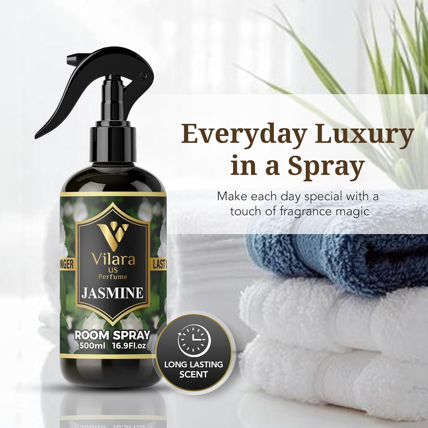 Room Spray Air Freshener Odor Eliminator Spray for Home, Bathroom & Office Long Lasting Floral Mist Deodorizer, Non Toxic Natural Air Spray for Bedding, Fabric & Furniture, 500 ml,16.9 fl oz (Jasmine)
