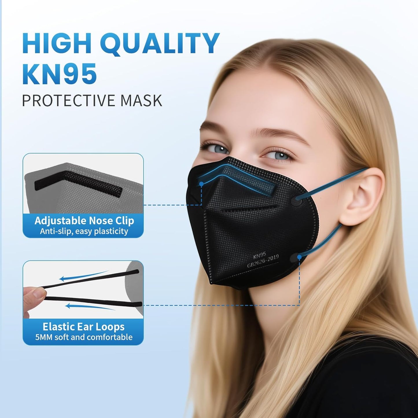 Borje KN95 Face Masks 50 Pcs, 5-Ply Protection Multicolor KN95 Mask, Disposable Face Masks for Adults