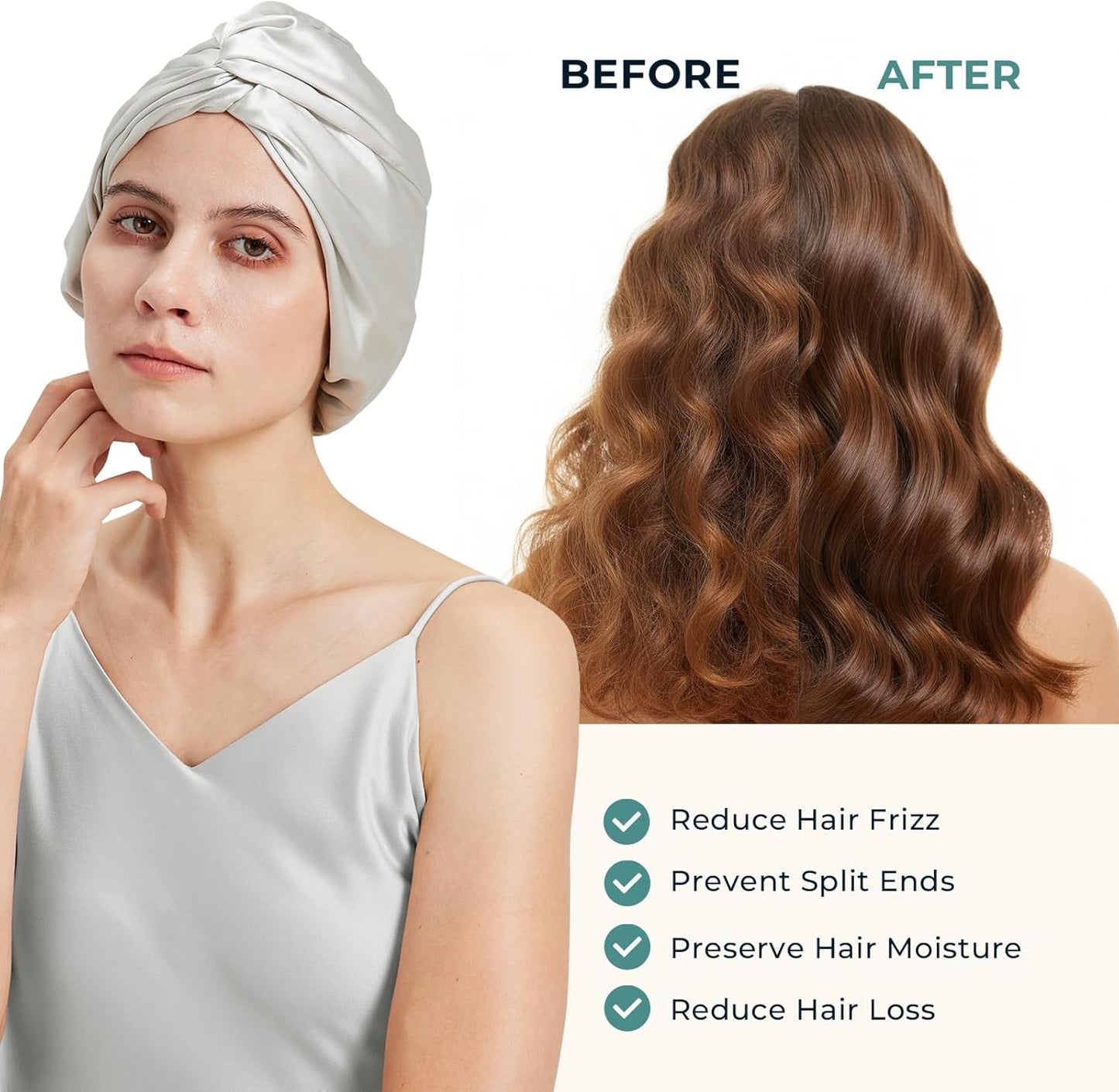 100% Mulberry Silk Bonnet, Double-Layered Hair Bonnet for Sleeping Women, Pure Silk Turban, Night Sleep Hair Wrap