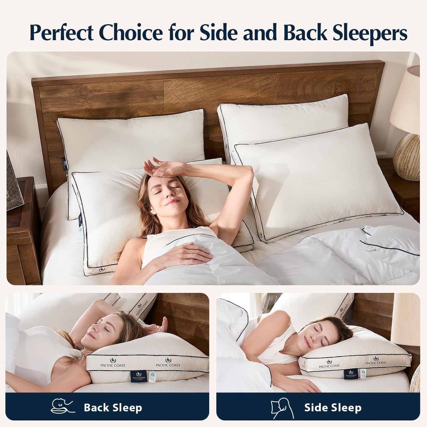 Pacific Coast Goose Feather and Down Pillows, with 100% Organic Cotton Cover, Standard Size Set of 2, Gusseted Design for Sleeping, Hotel Collection, Firm Pillows for Side and Back Sleepers