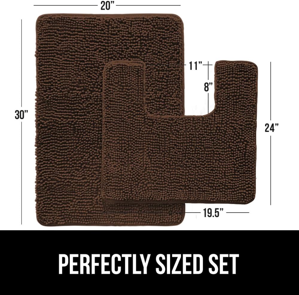 GORILLA GRIP Bathroom Rug Sets, Soft Chenille 2 Piece Area Rugs Set, Toilet Base Mat and 30x20 Carpet, Absorbent Microfiber Washable Mats Dry Quickly, Home Décor and Bath Room Accessories, Brown