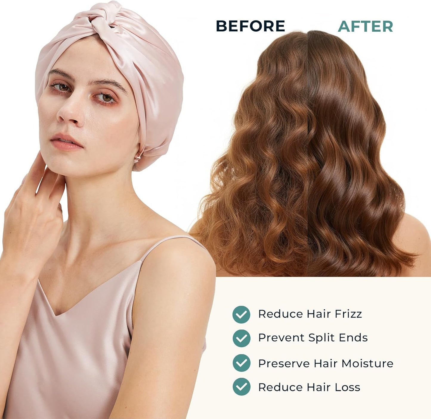 100% Mulberry Silk Bonnet, Double-Layered Hair Bonnet for Sleeping Women, Pure Silk Turban, Night Sleep Hair Wrap