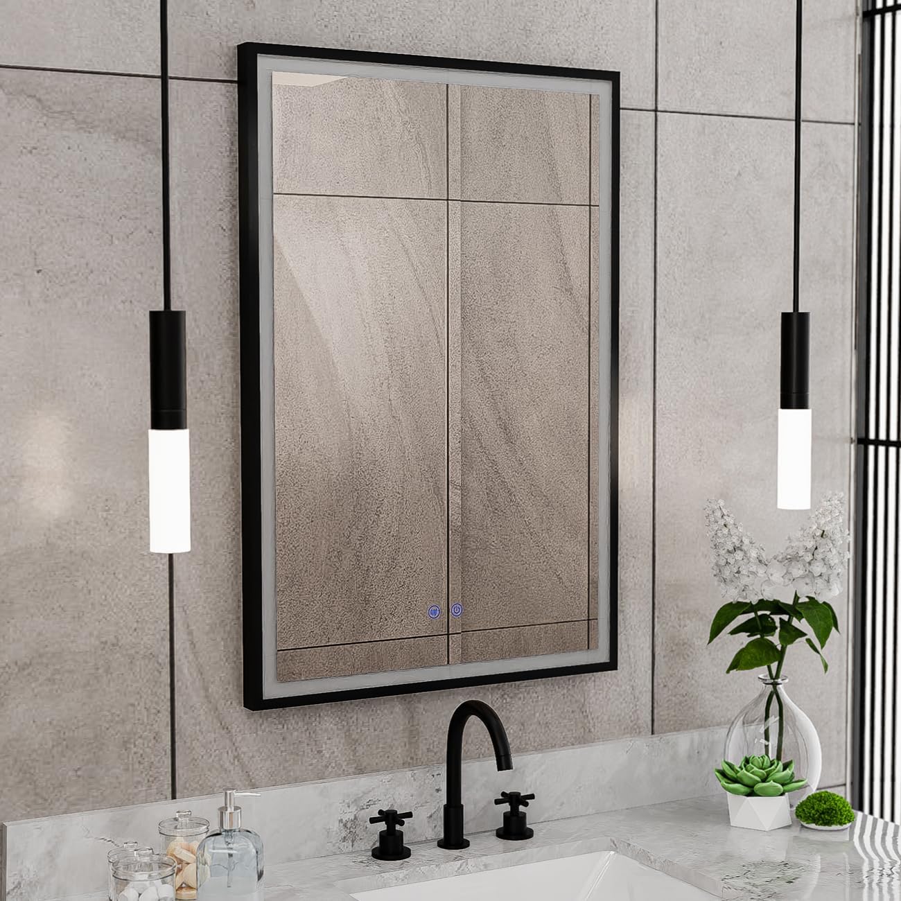 DreamLine Brilliance 36 in. H x 24 in. W Rectangular Light-up Mirror, Matte Black