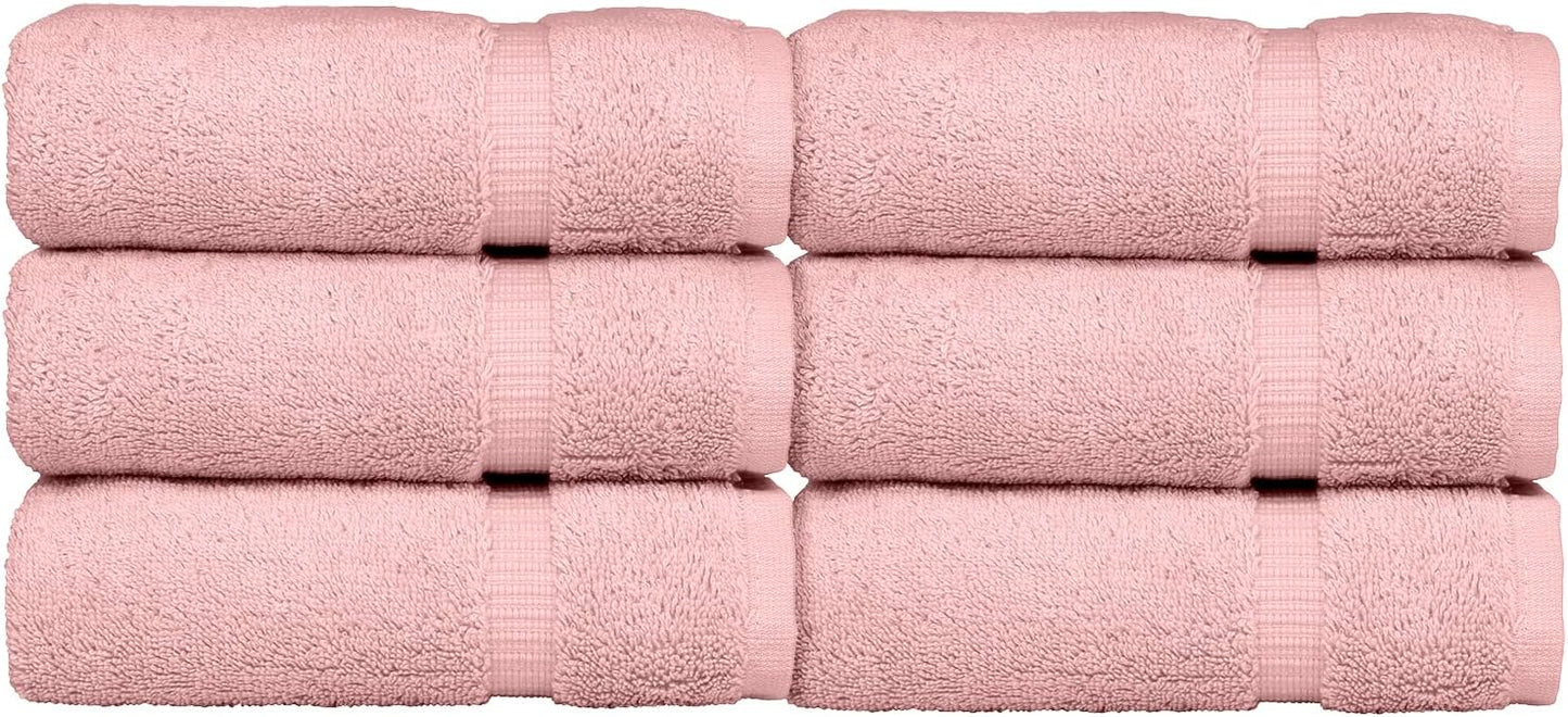 Luxury Hotel & Spa Collection, 100% Turkish Cotton 700 GSM Cloth, for Body wash, Makeup Remover & Facial Cleaning, Baby, face, Dobby Border Soft washcloths Towel Set 13" X 13", Pink, Set of 6