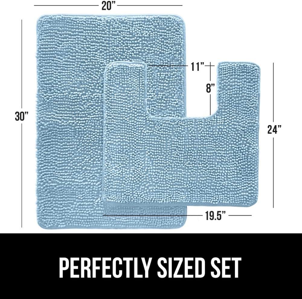 GORILLA GRIP Bathroom Rug Sets, Soft Chenille 2 Piece Area Rugs Set, Toilet Base Mat and 30x20 Carpet, Absorbent Microfiber Washable Mats Dry Quickly, Home Décor and Bath Room Accessories, Sky