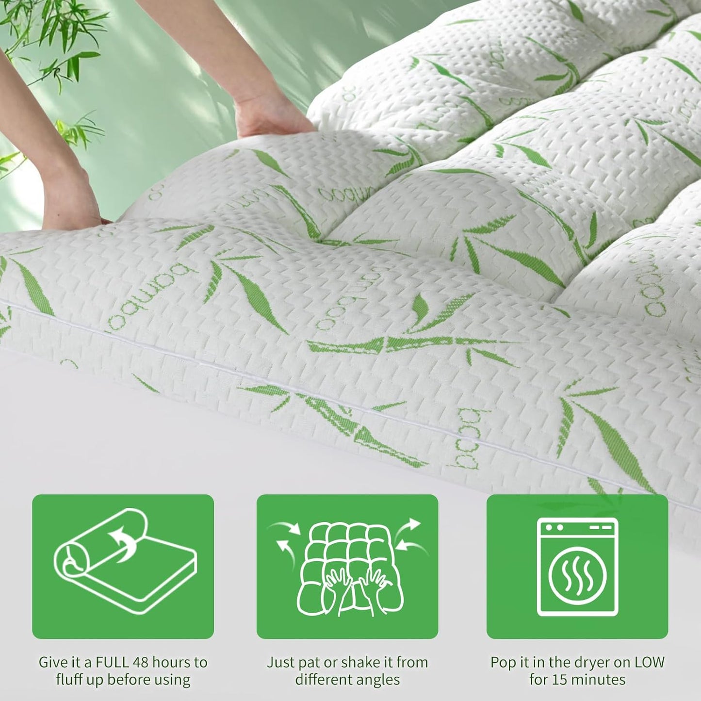 Mattress Topper Super Queen Size,Viscose Made from Bamboo Pillow Top Mattress Topper,1200 GSM Cooling Mattress Pad,2In Extra Thick Pillow Top for Back Pain with 8"-18" Deep Pocket(60"x75")